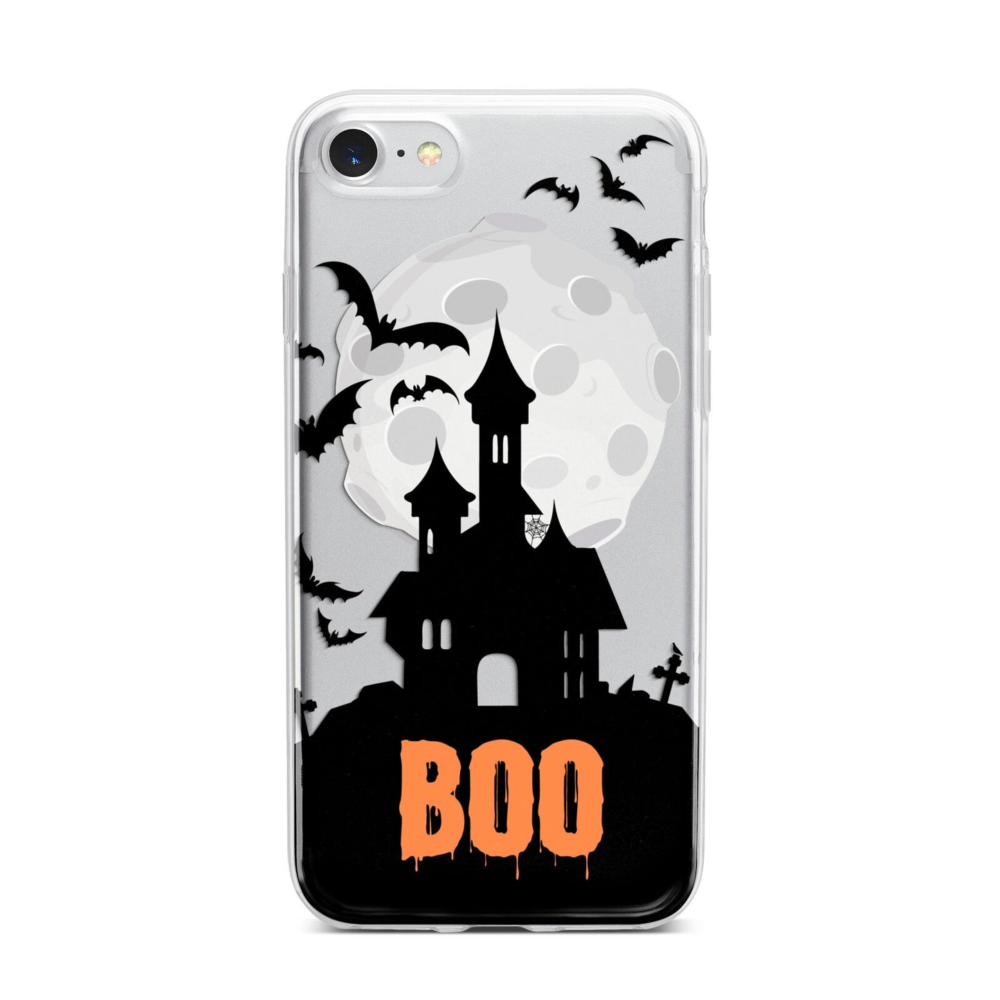 Boo Gothic Black Halloween iPhone 7 Bumper Case on Silver iPhone