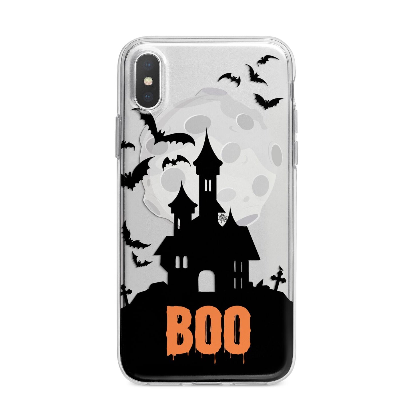 Boo Gothic Black Halloween iPhone X Bumper Case on Silver iPhone Alternative Image 1