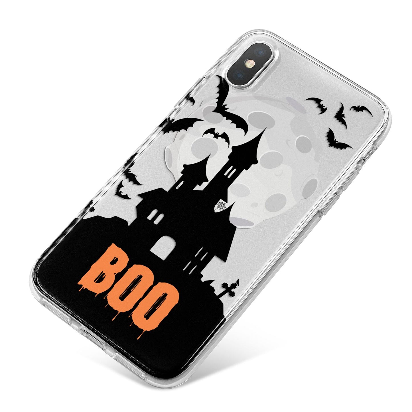 Boo Gothic Black Halloween iPhone X Bumper Case on Silver iPhone