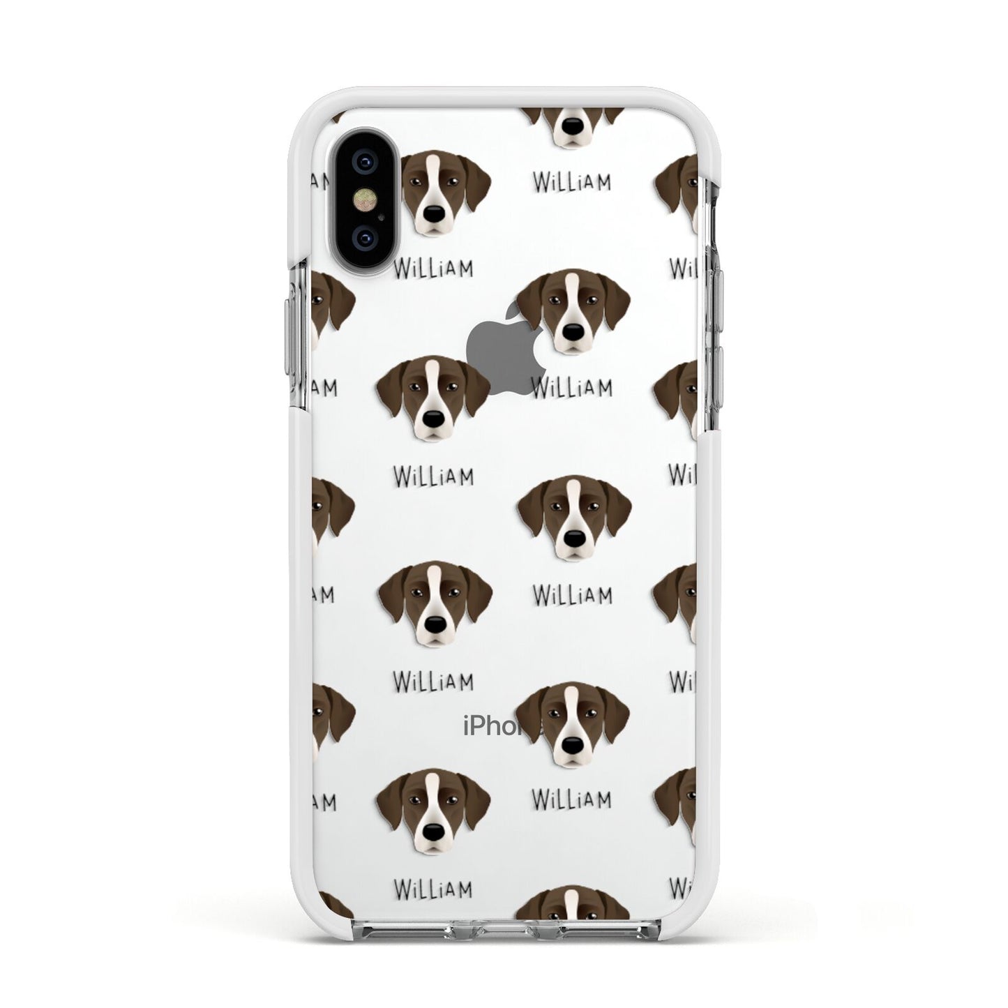 Borador Icon with Name Apple iPhone Xs Impact Case White Edge on Silver Phone