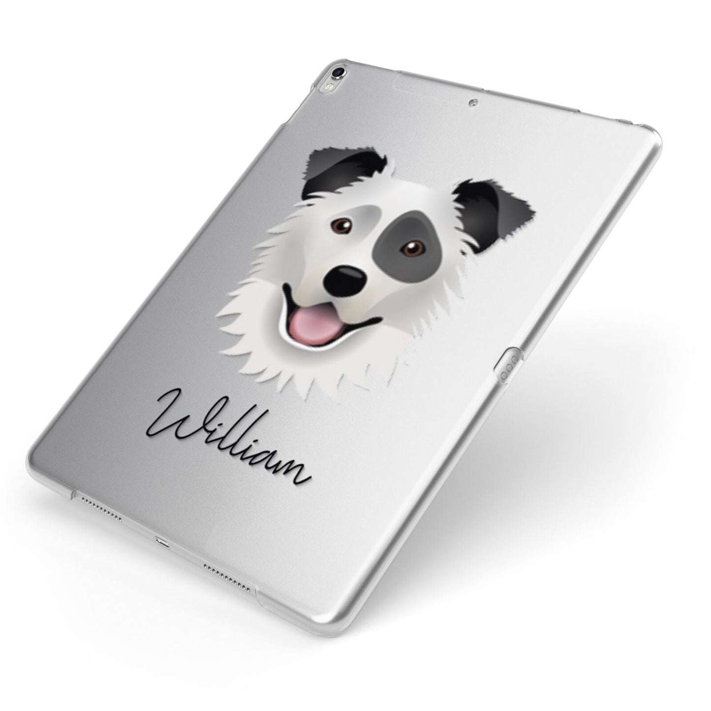 Border Collie Personalised Apple iPad Case on Silver iPad Side View