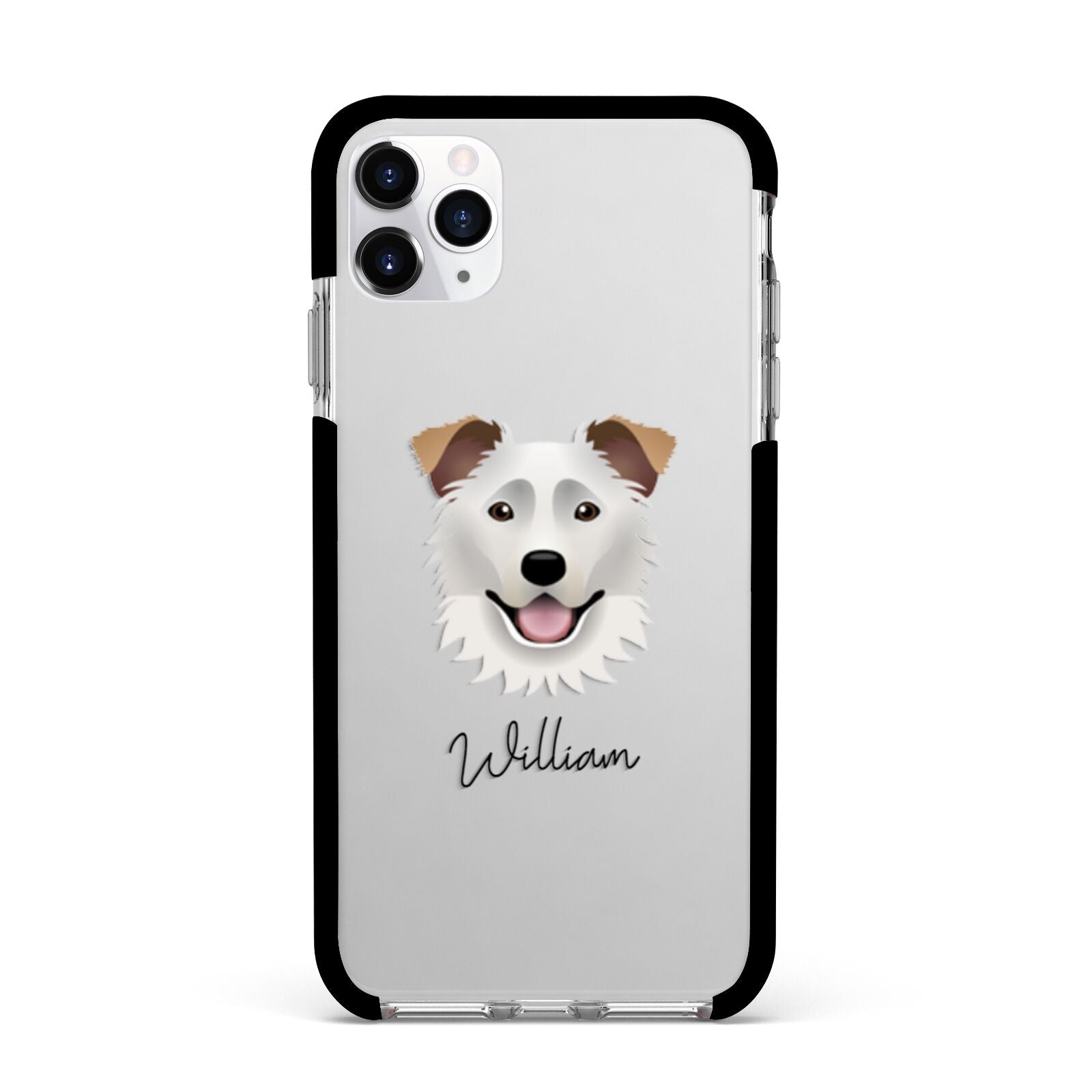 Border Collie Personalised Apple iPhone 11 Pro Max in Silver with Black Impact Case