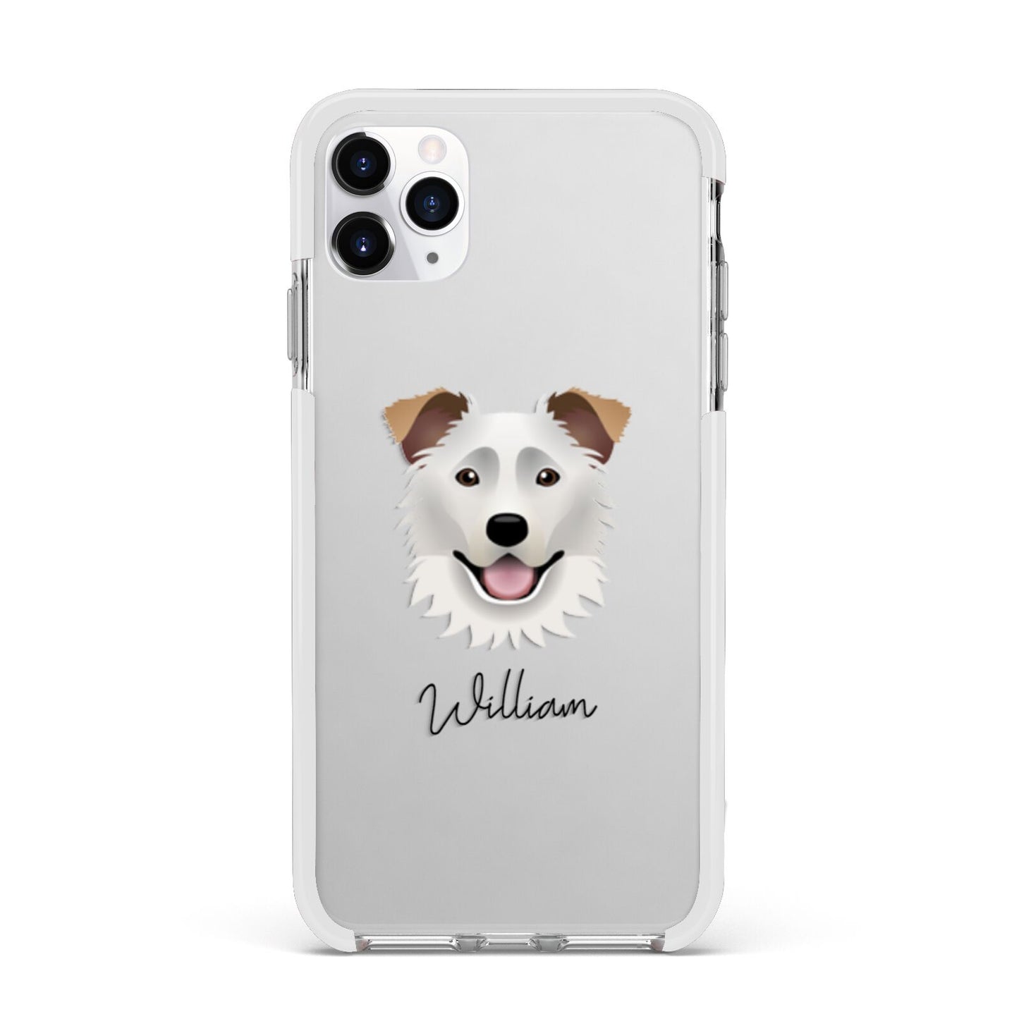 Border Collie Personalised Apple iPhone 11 Pro Max in Silver with White Impact Case