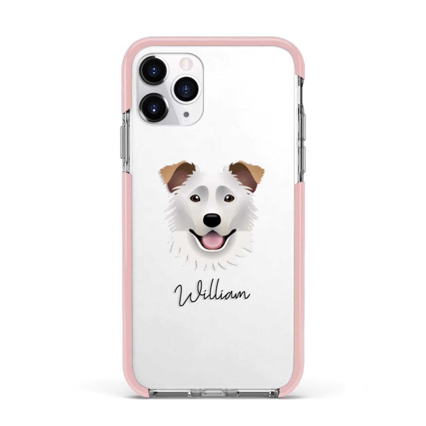 Border Collie Personalised Apple iPhone 11 Pro in Silver with Pink Impact Case