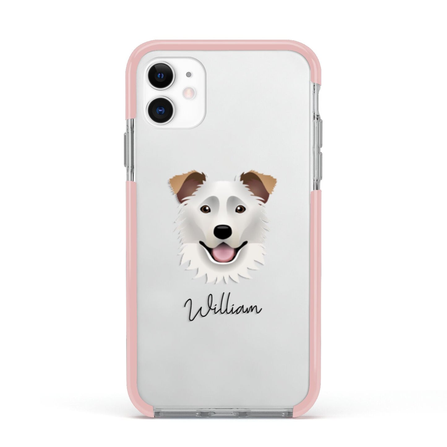 Border Collie Personalised Apple iPhone 11 in White with Pink Impact Case