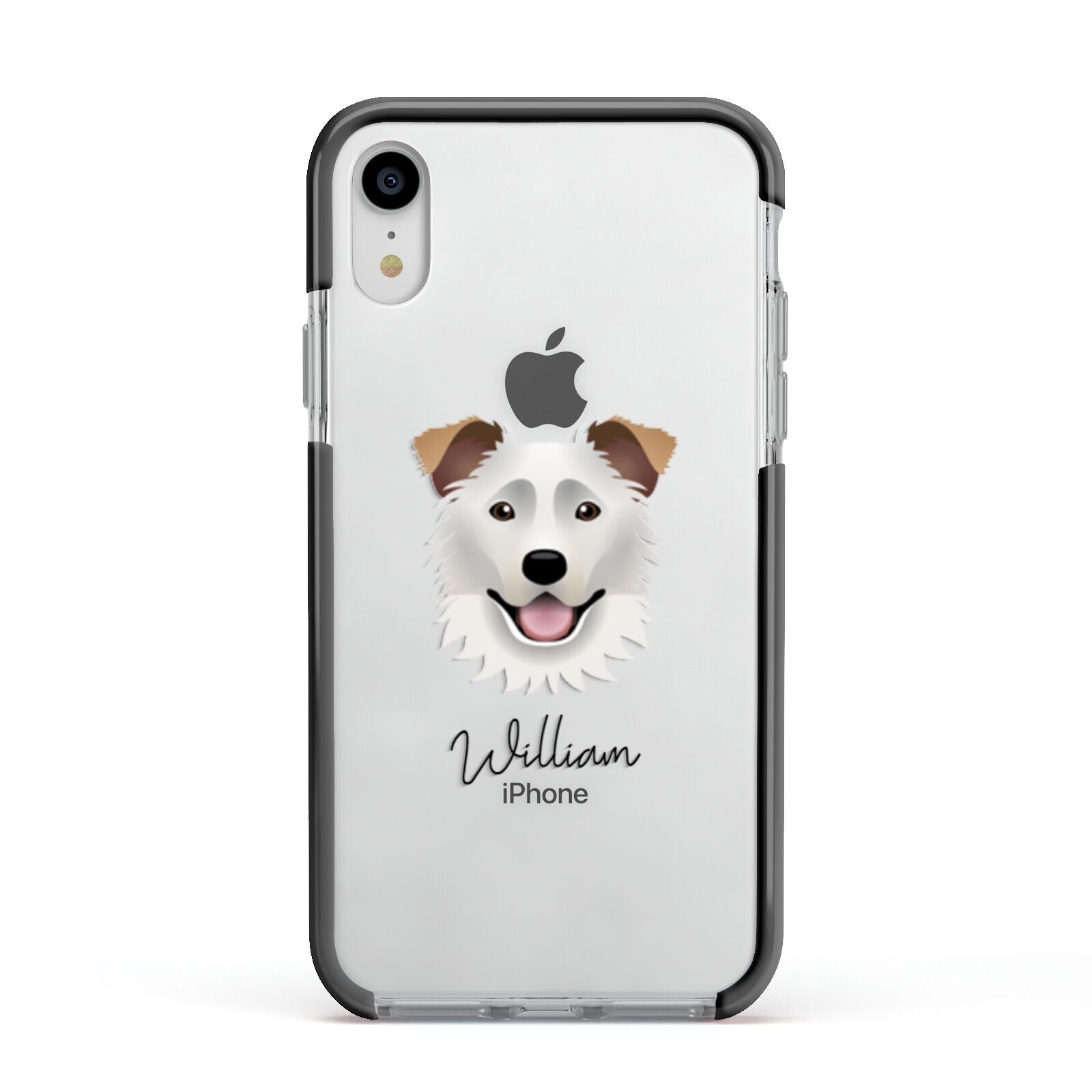 Border Collie Personalised Apple iPhone XR Impact Case Black Edge on Silver Phone