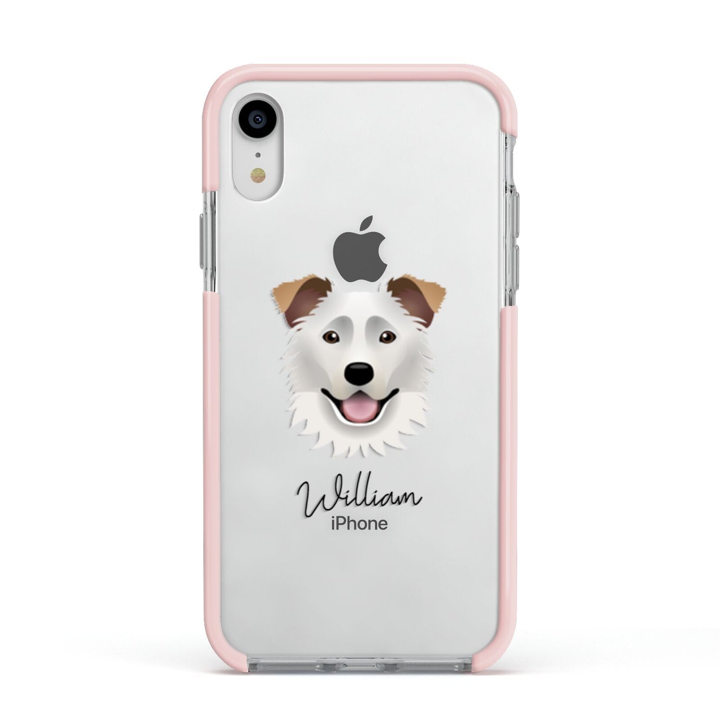 Border Collie Personalised Apple iPhone XR Impact Case Pink Edge on Silver Phone