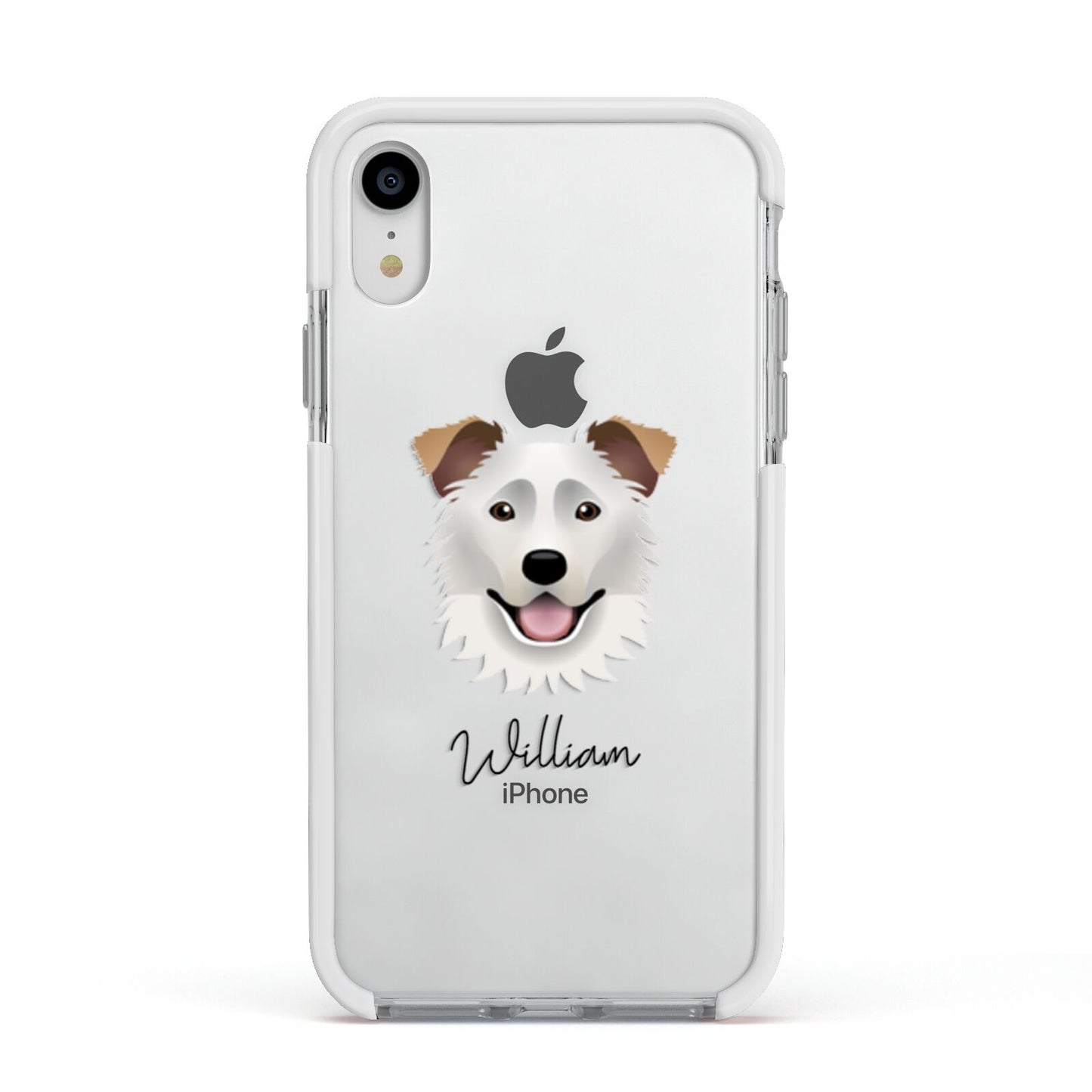 Border Collie Personalised Apple iPhone XR Impact Case White Edge on Silver Phone