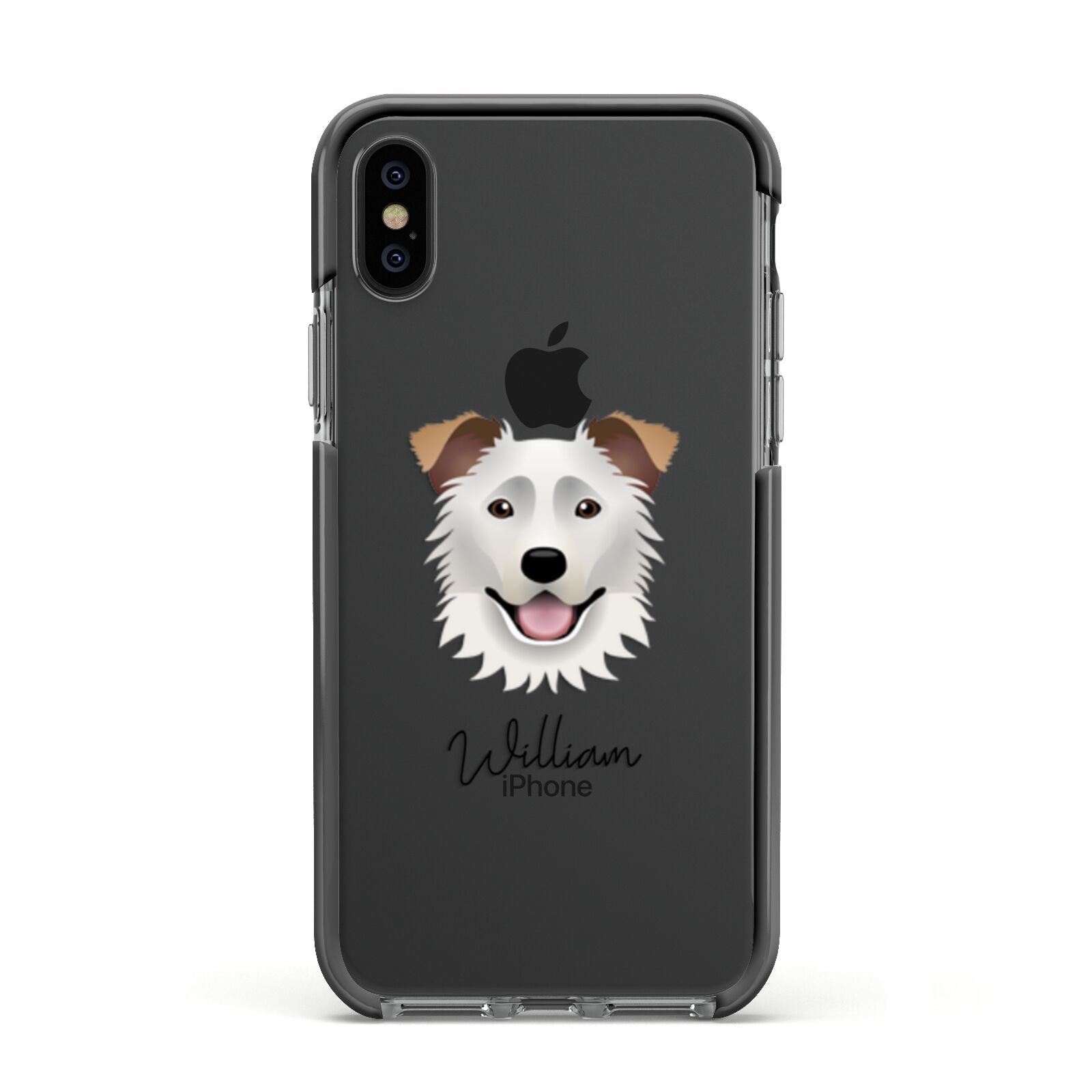 Border Collie Personalised Apple iPhone Xs Impact Case Black Edge on Black Phone