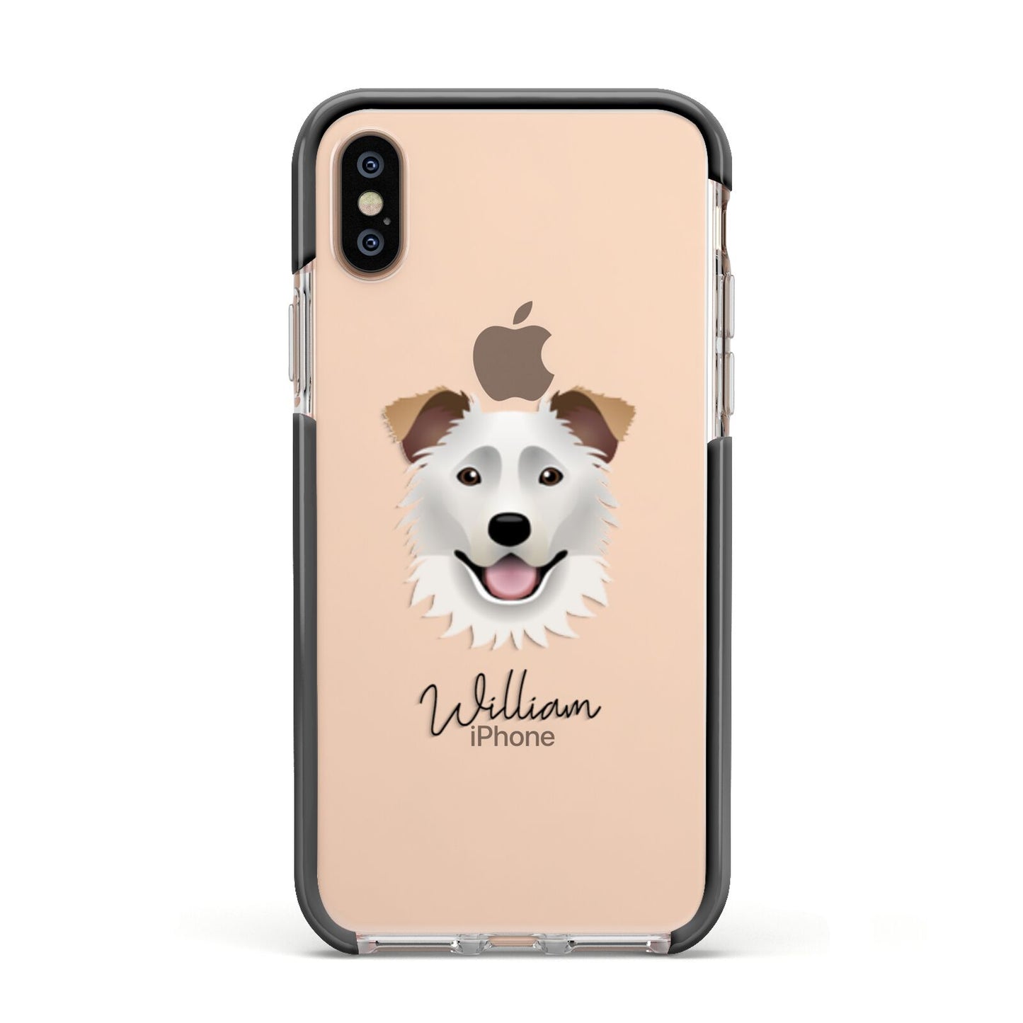 Border Collie Personalised Apple iPhone Xs Impact Case Black Edge on Gold Phone