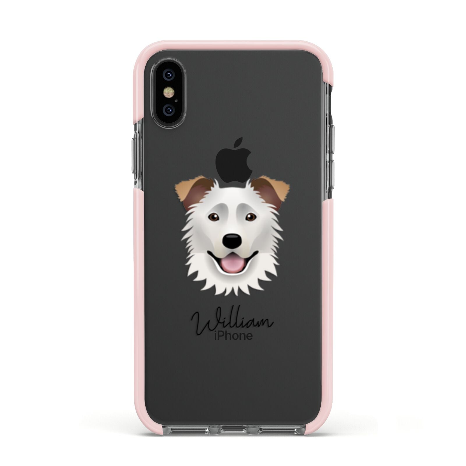 Border Collie Personalised Apple iPhone Xs Impact Case Pink Edge on Black Phone