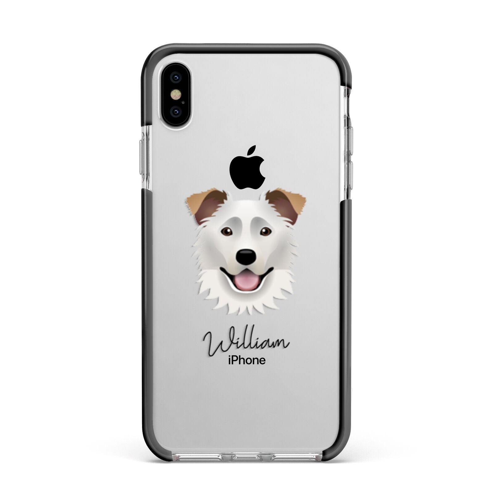 Border Collie Personalised Apple iPhone Xs Max Impact Case Black Edge on Silver Phone