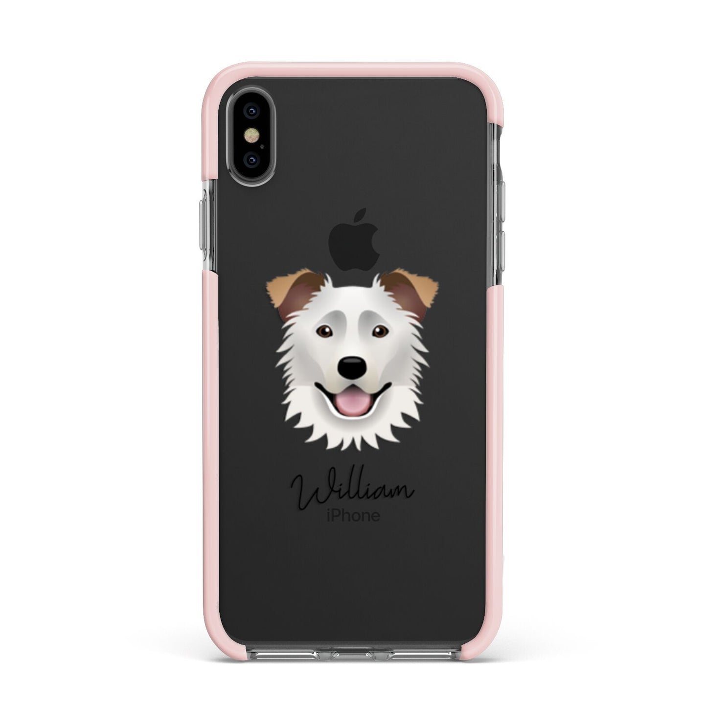 Border Collie Personalised Apple iPhone Xs Max Impact Case Pink Edge on Black Phone