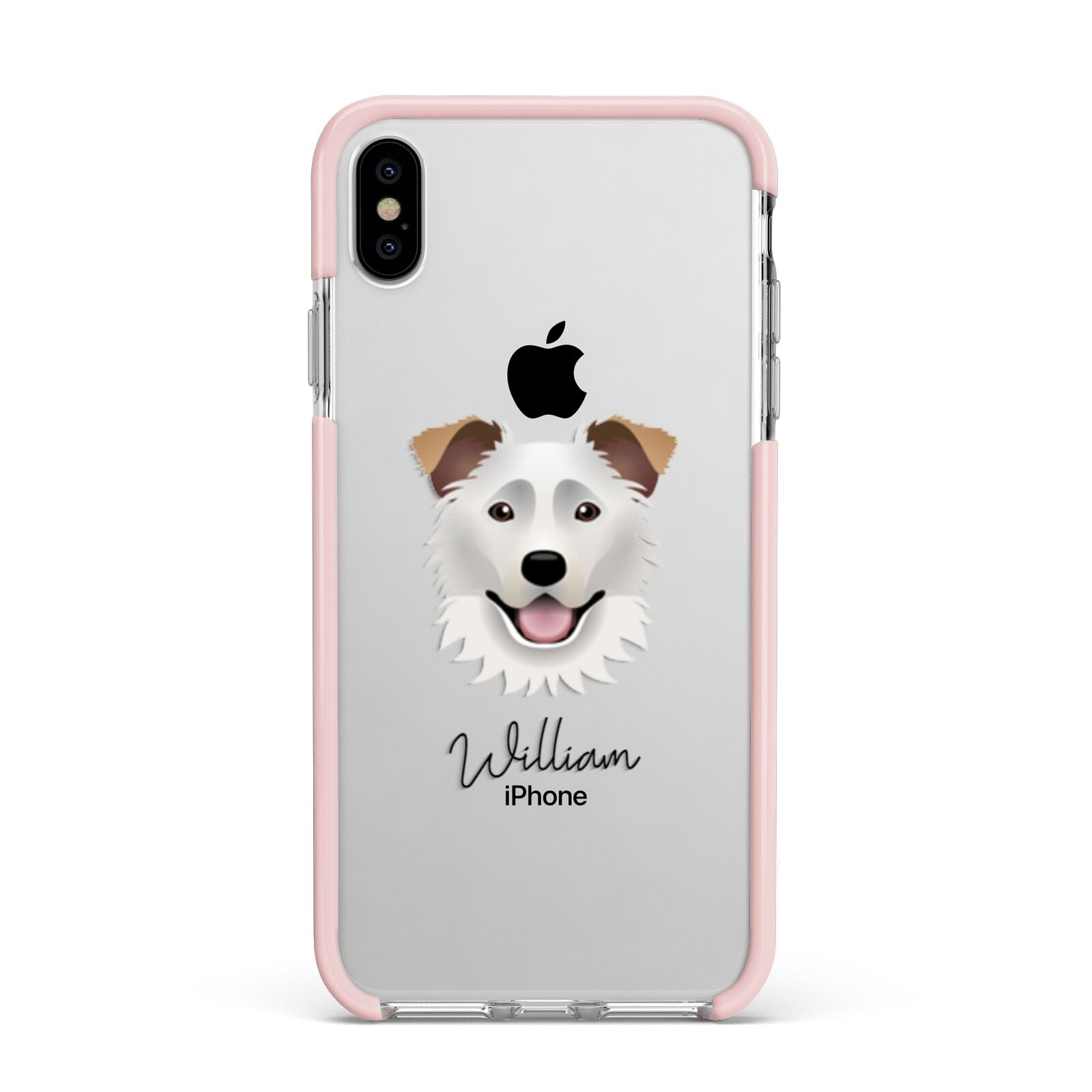 Border Collie Personalised Apple iPhone Xs Max Impact Case Pink Edge on Silver Phone