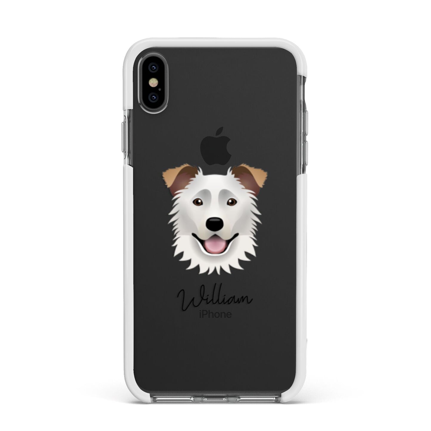 Border Collie Personalised Apple iPhone Xs Max Impact Case White Edge on Black Phone