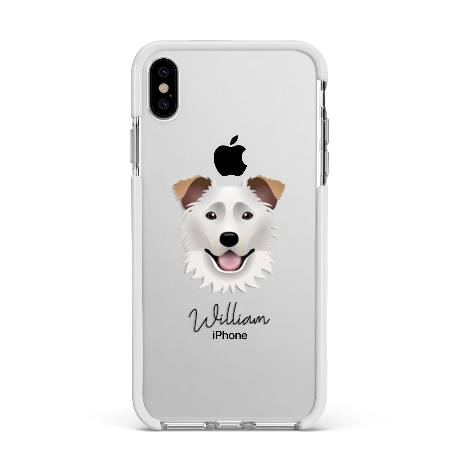 Border Collie Personalised Apple iPhone Xs Max Impact Case White Edge on Silver Phone