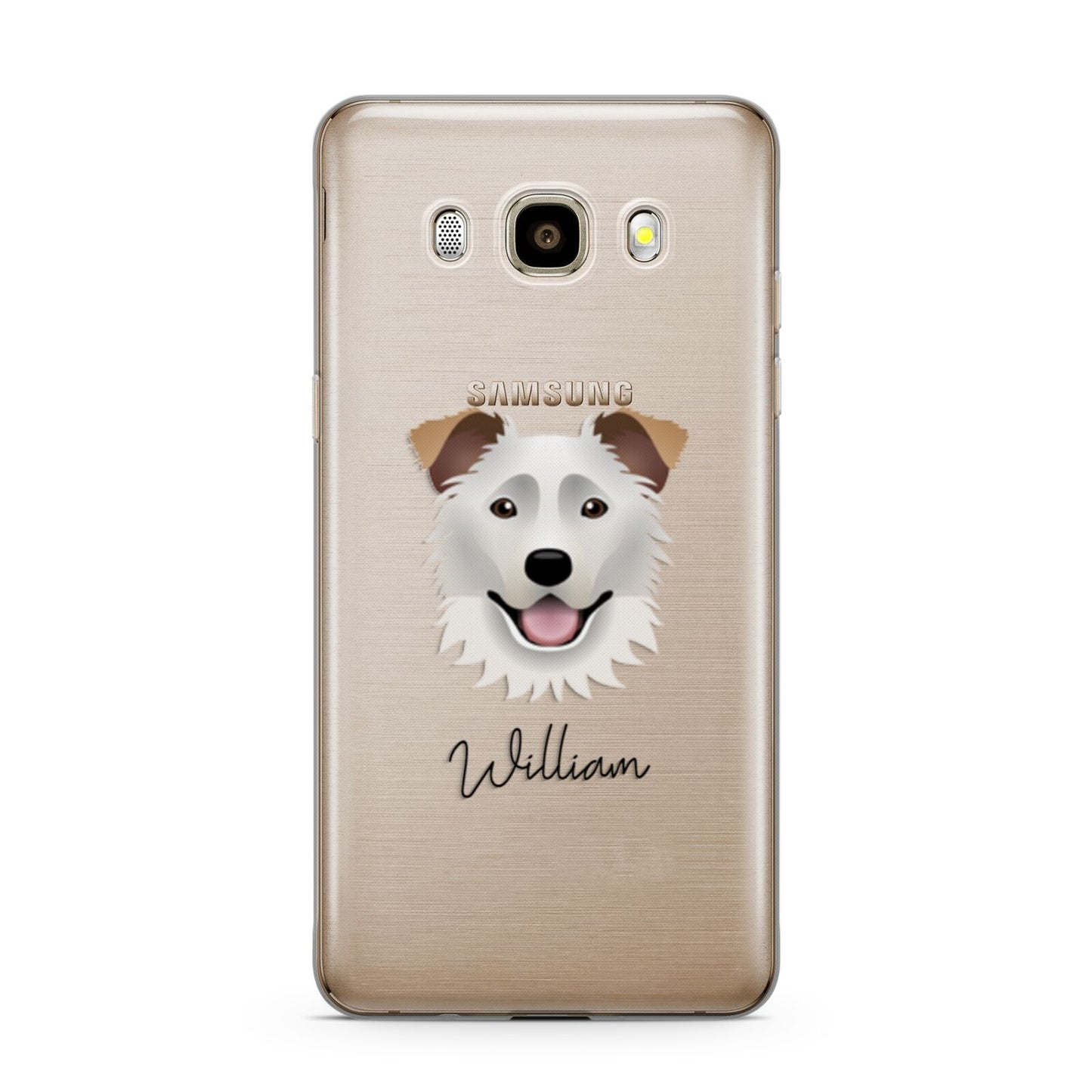 Border Collie Personalised Samsung Galaxy J7 2016 Case on gold phone