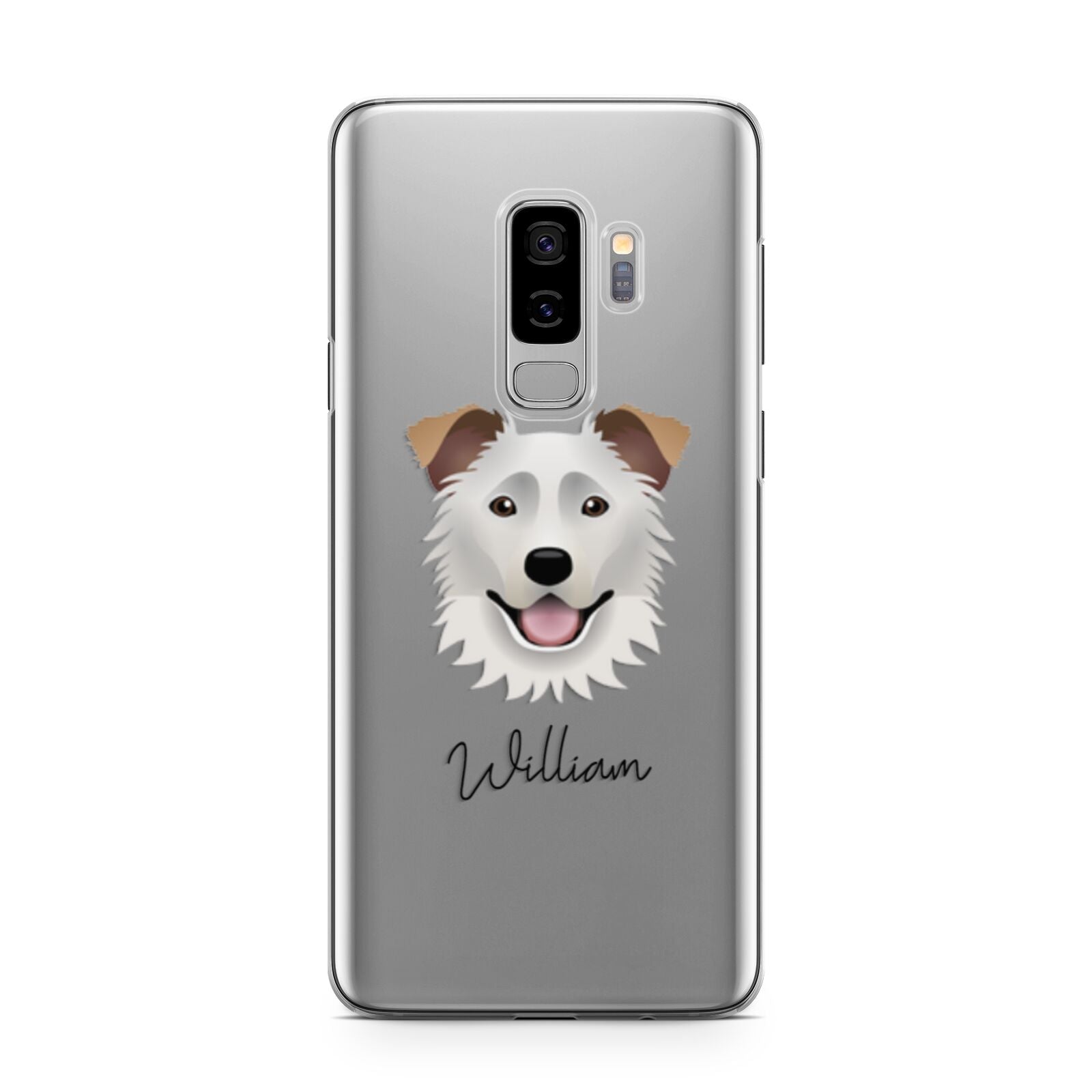 Border Collie Personalised Samsung Galaxy S9 Plus Case on Silver phone