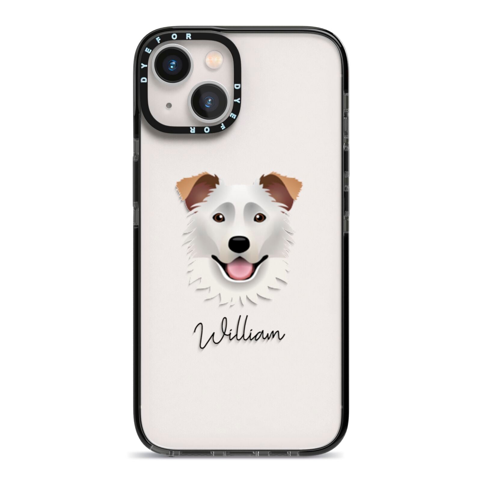 Border Collie Personalised iPhone 13 Black Impact Case on Silver phone
