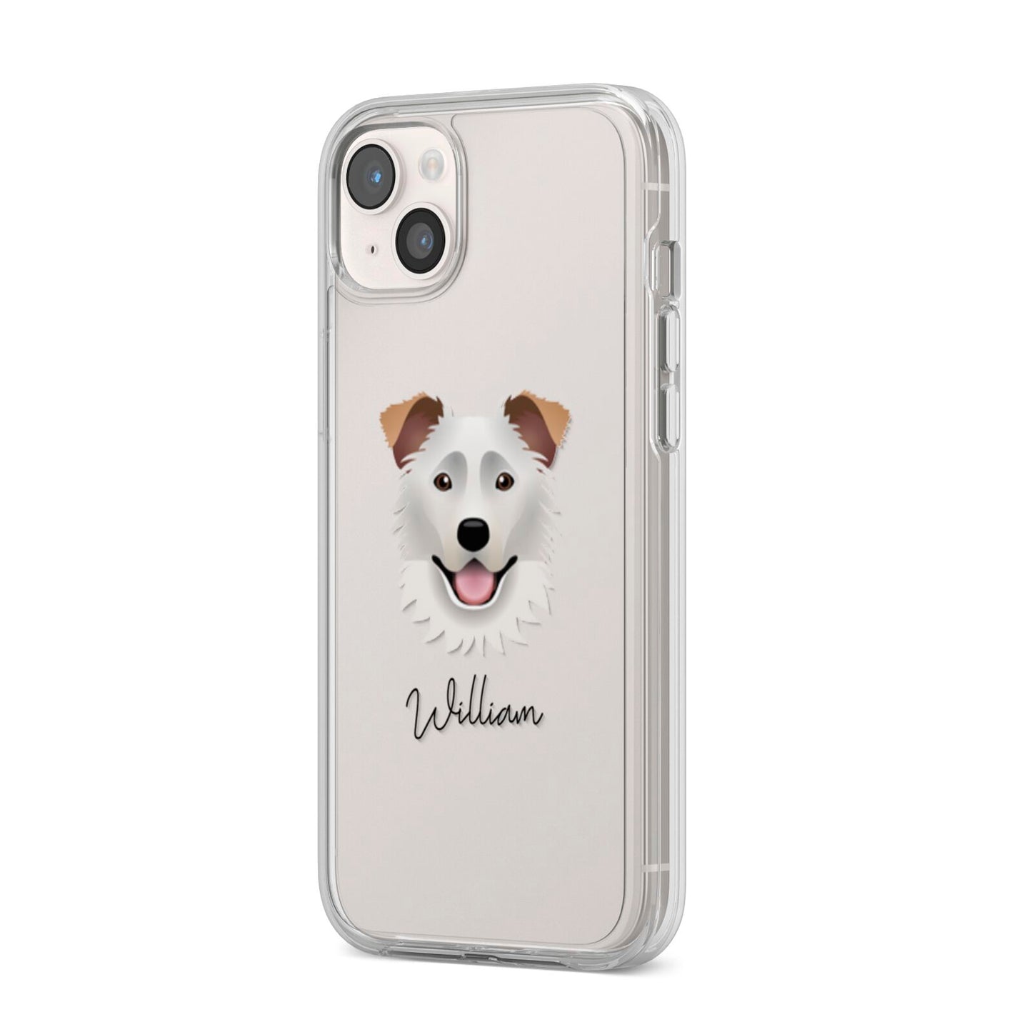 Border Collie Personalised iPhone 14 Plus Clear Tough Case Starlight Angled Image