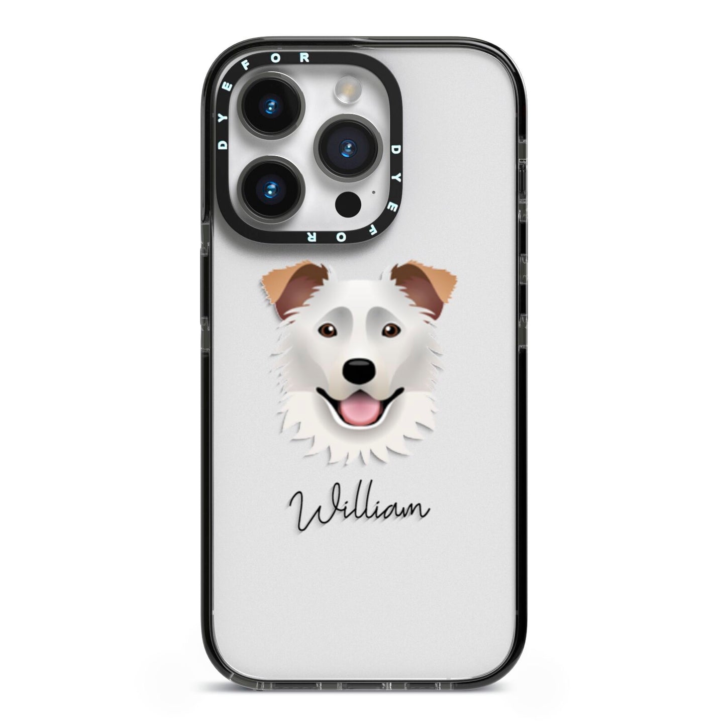 Border Collie Personalised iPhone 14 Pro Black Impact Case on Silver phone