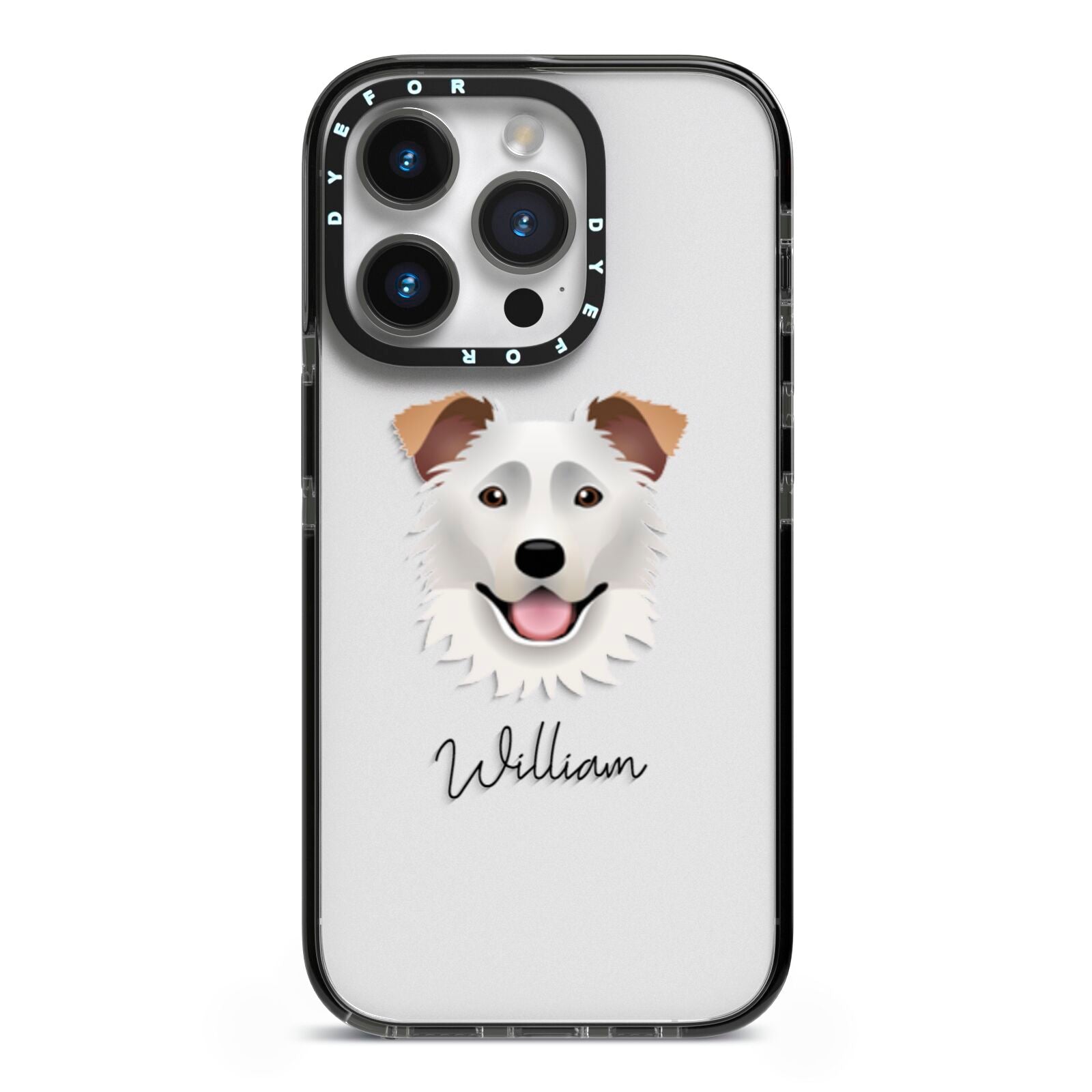 Border Collie Personalised iPhone 14 Pro Black Impact Case on Silver phone