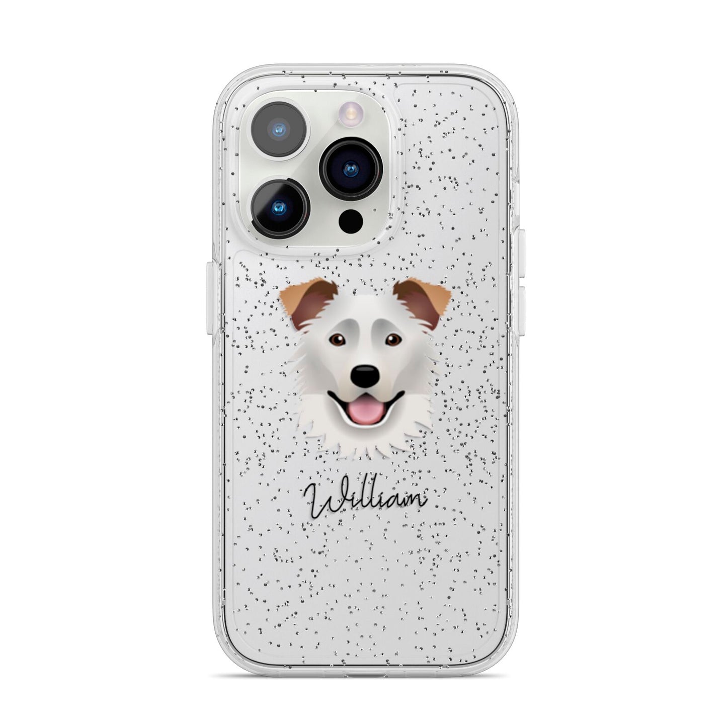Border Collie Personalised iPhone 14 Pro Glitter Tough Case Silver