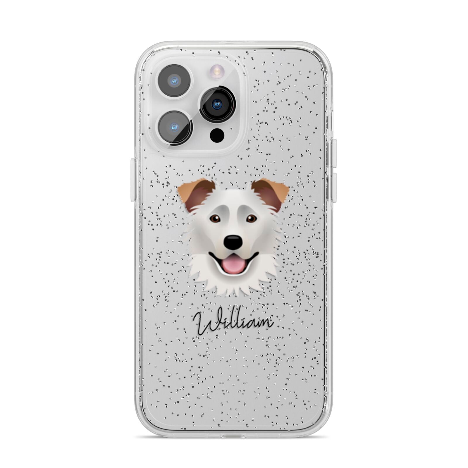Border Collie Personalised iPhone 14 Pro Max Glitter Tough Case Silver