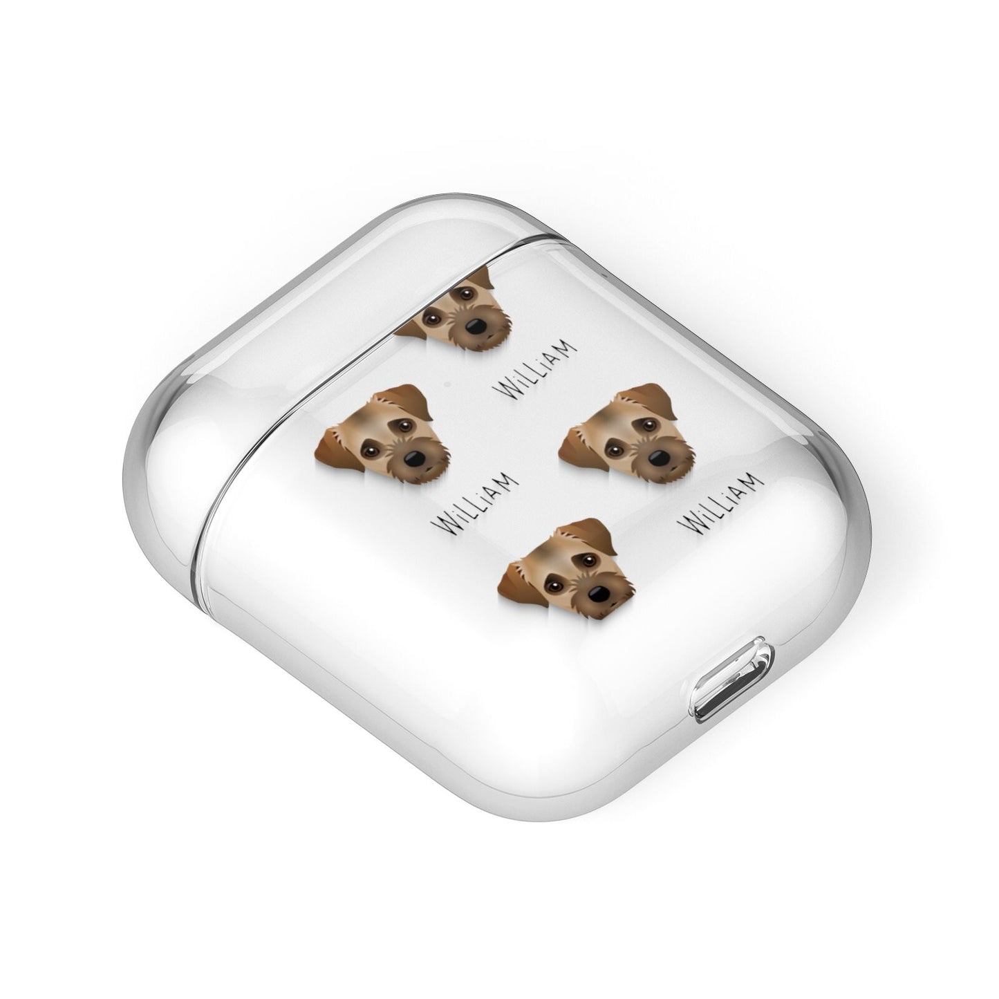 Border Terrier Icon with Name AirPods Case Laid Flat
