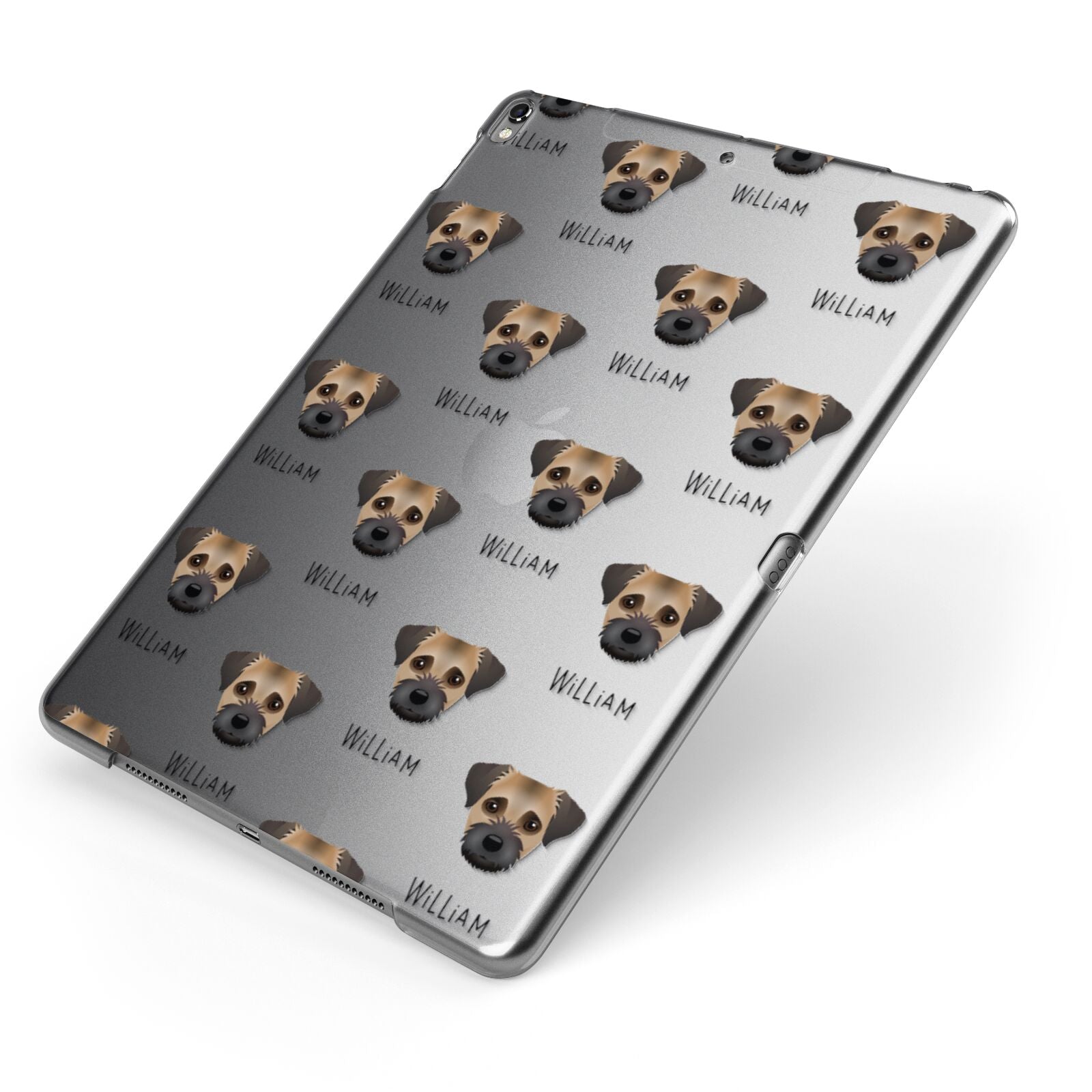 Border Terrier Icon with Name Apple iPad Case on Grey iPad Side View