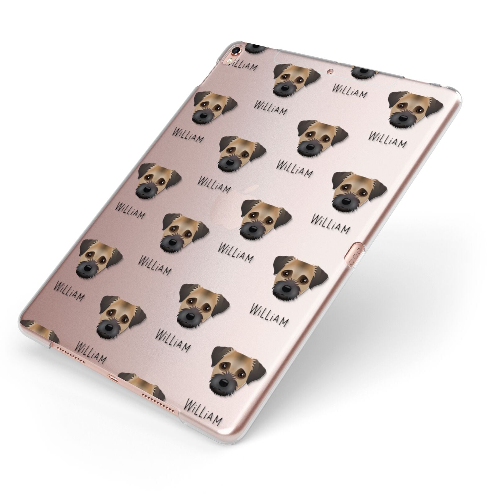 Border Terrier Icon with Name Apple iPad Case on Rose Gold iPad Side View