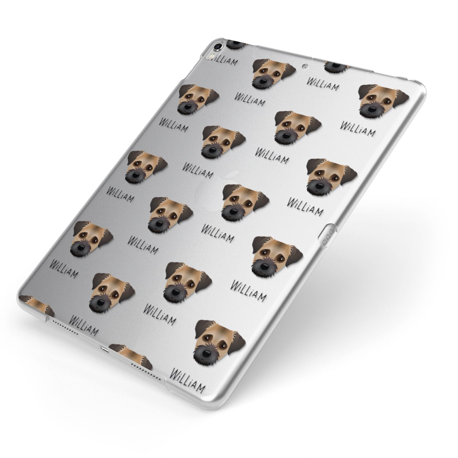 Border Terrier Icon with Name Apple iPad Case on Silver iPad Side View