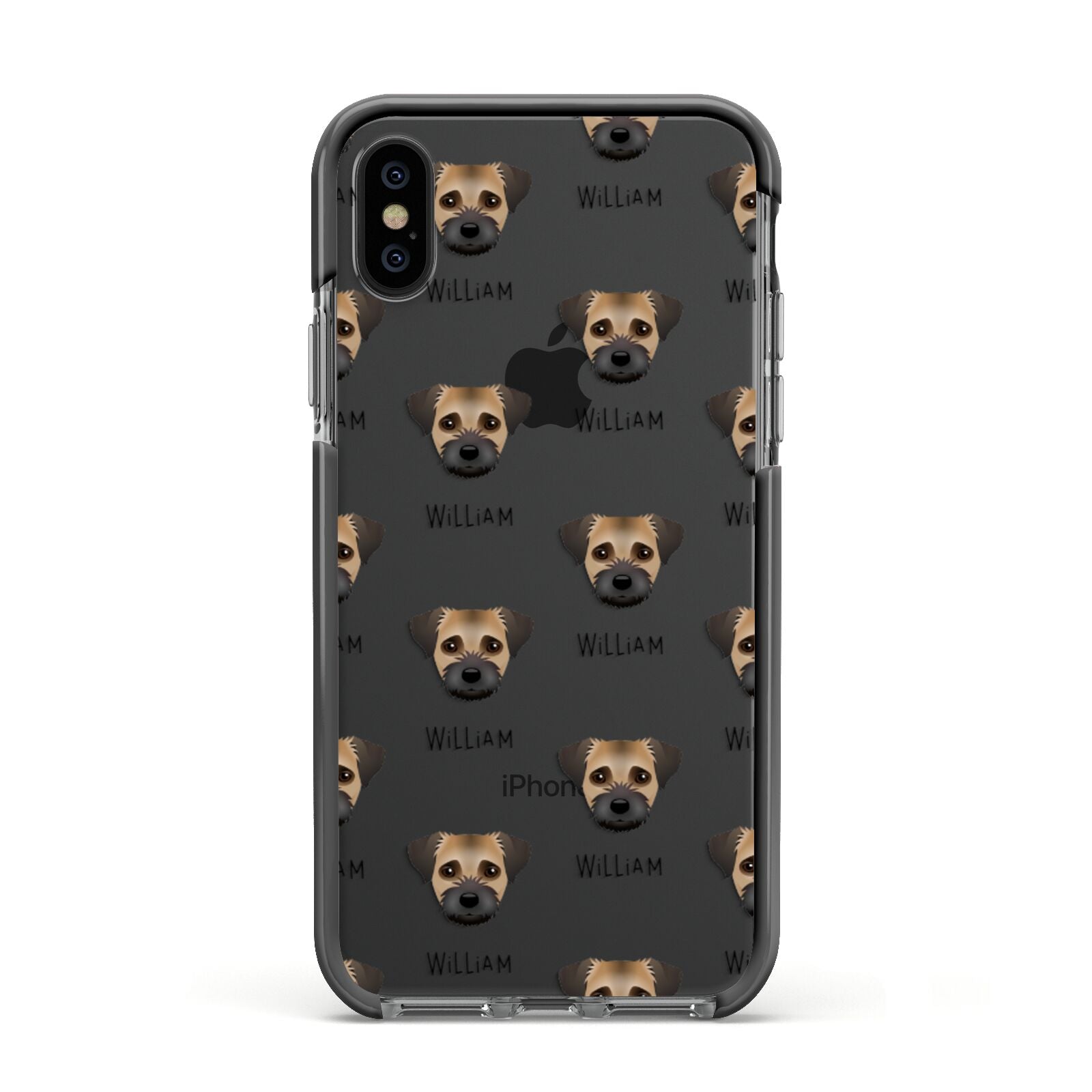 Border Terrier Icon with Name Apple iPhone Xs Impact Case Black Edge on Black Phone