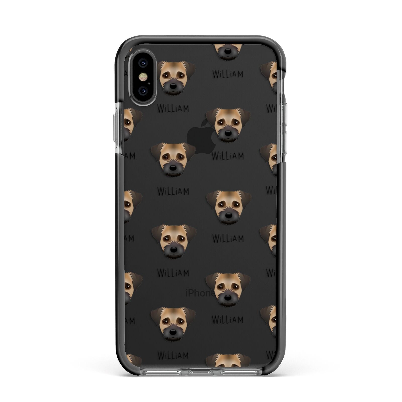 Border Terrier Icon with Name Apple iPhone Xs Max Impact Case Black Edge on Black Phone