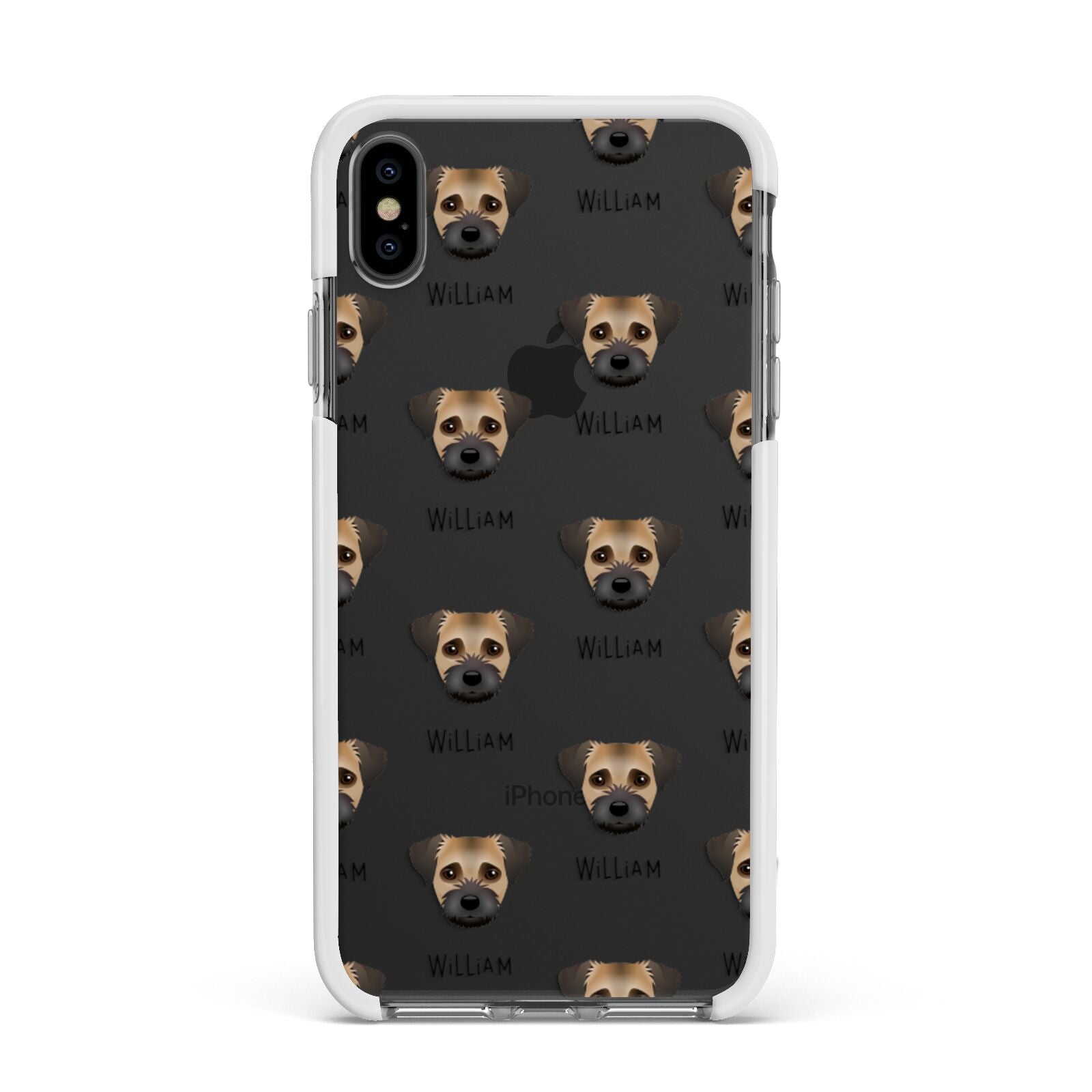 Border Terrier Icon with Name Apple iPhone Xs Max Impact Case White Edge on Black Phone