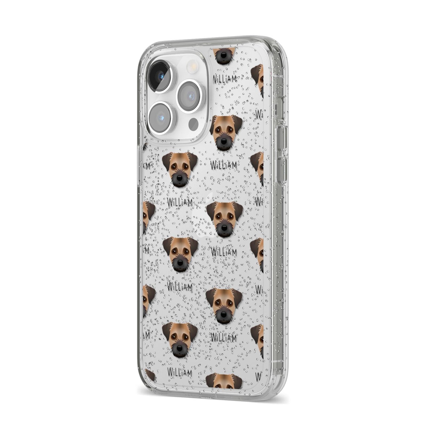 Border Terrier Icon with Name iPhone 14 Pro Max Glitter Tough Case Silver Angled Image