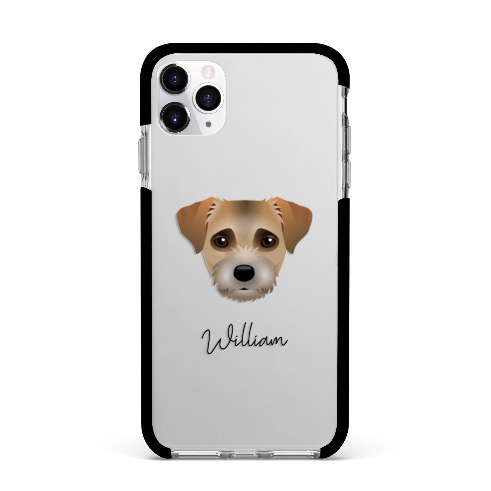 Border Terrier Personalised Apple iPhone 11 Pro Max in Silver with Black Impact Case