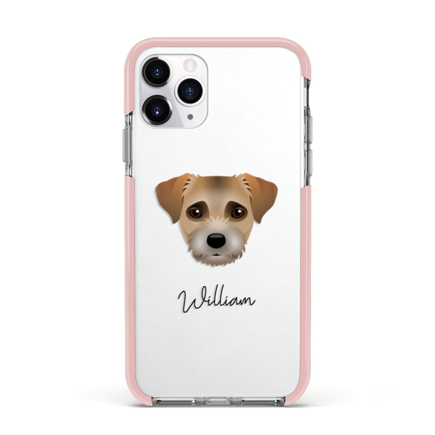 Border Terrier Personalised Apple iPhone 11 Pro in Silver with Pink Impact Case