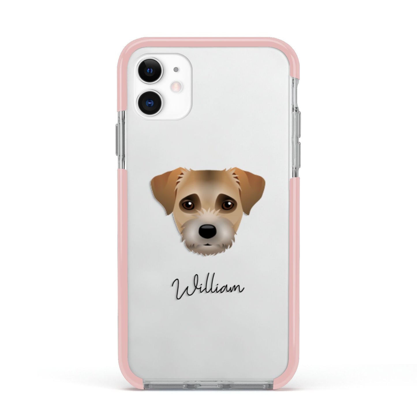 Border Terrier Personalised Apple iPhone 11 in White with Pink Impact Case