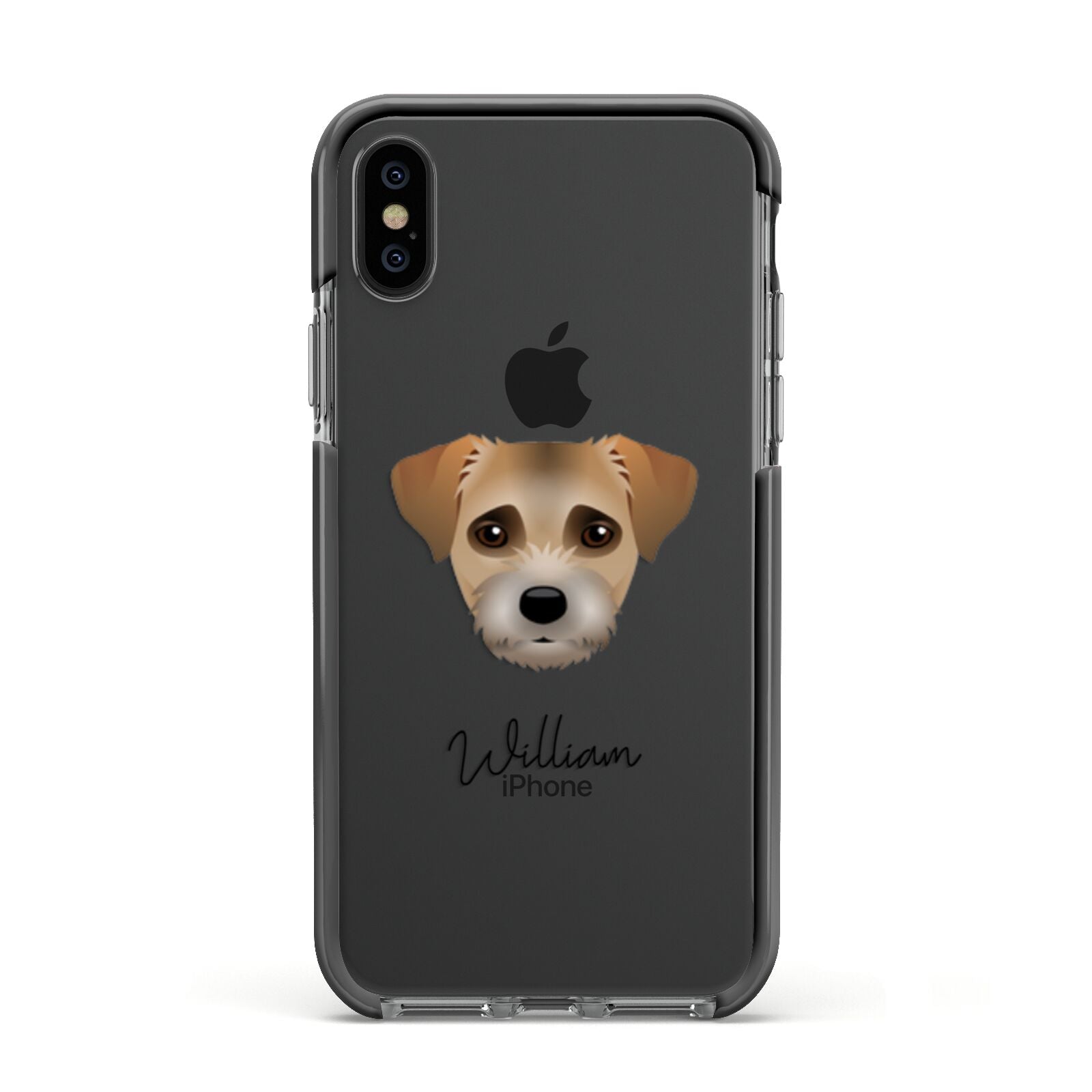 Border Terrier Personalised Apple iPhone Xs Impact Case Black Edge on Black Phone