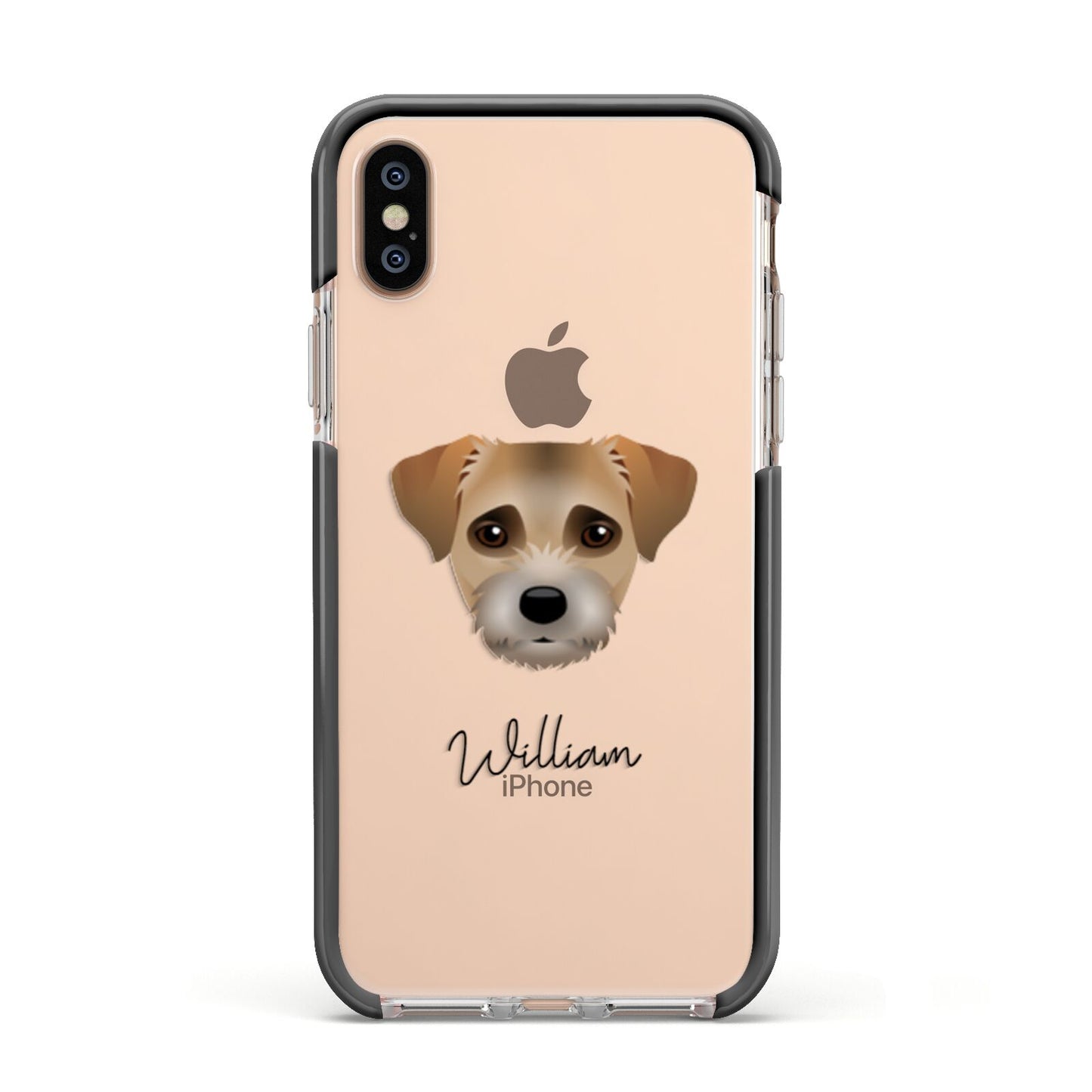 Border Terrier Personalised Apple iPhone Xs Impact Case Black Edge on Gold Phone