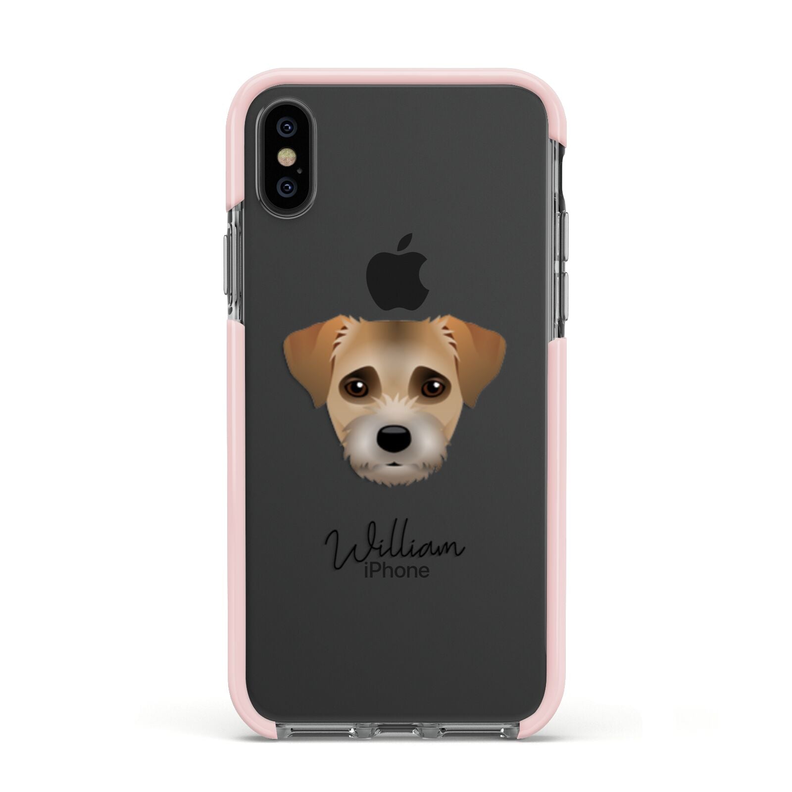 Border Terrier Personalised Apple iPhone Xs Impact Case Pink Edge on Black Phone