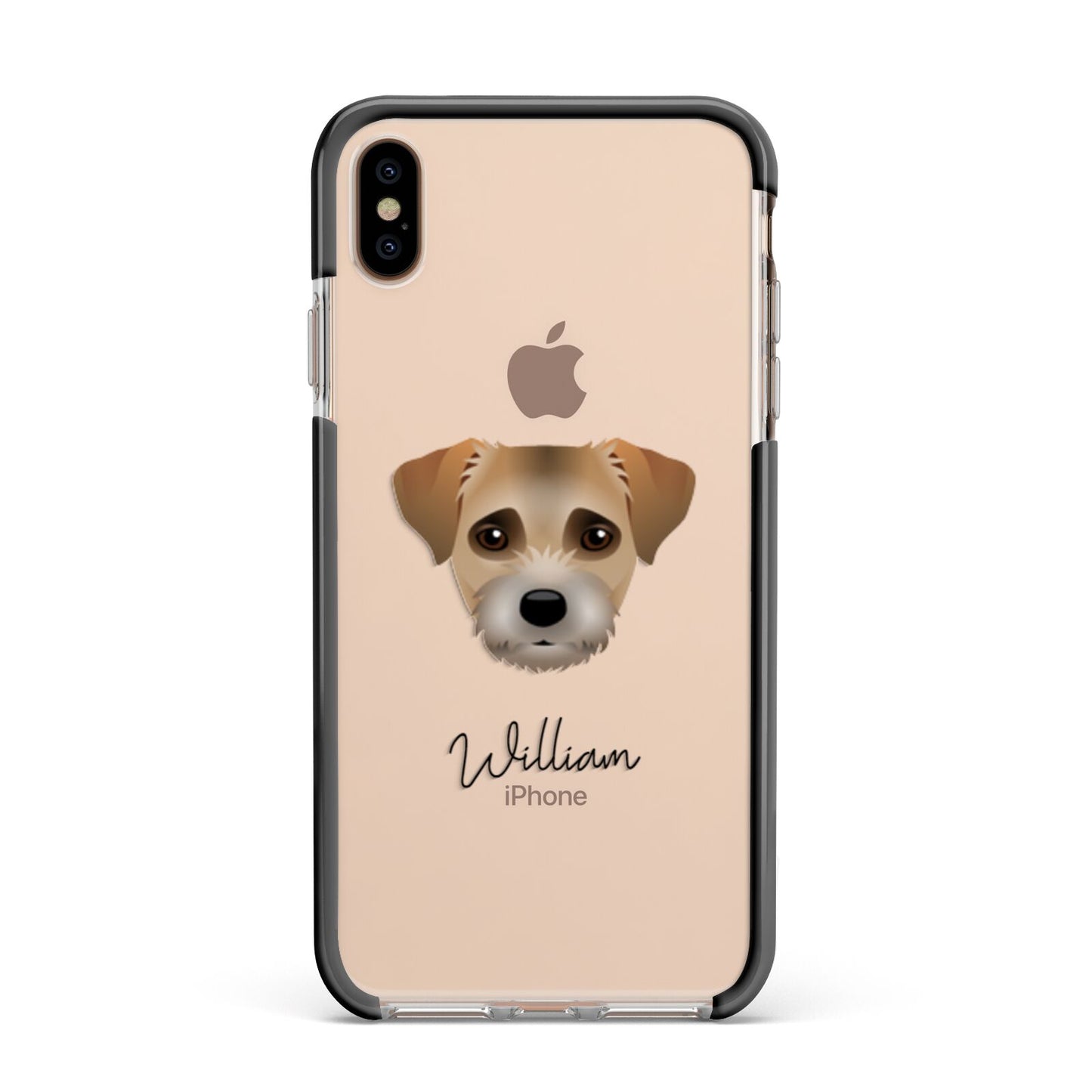 Border Terrier Personalised Apple iPhone Xs Max Impact Case Black Edge on Gold Phone