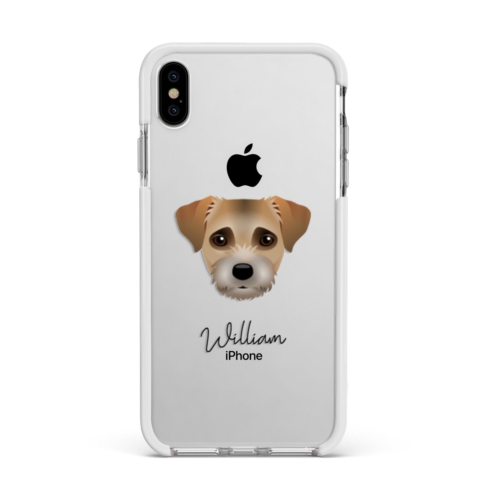 Border Terrier Personalised Apple iPhone Xs Max Impact Case White Edge on Silver Phone