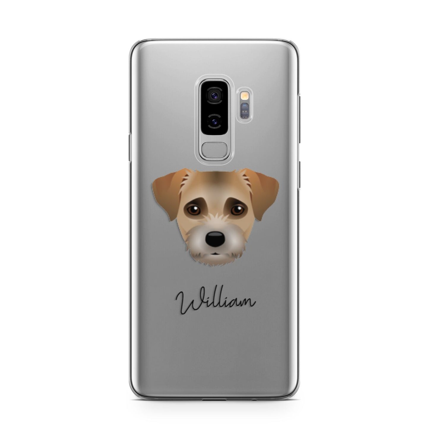 Border Terrier Personalised Samsung Galaxy S9 Plus Case on Silver phone