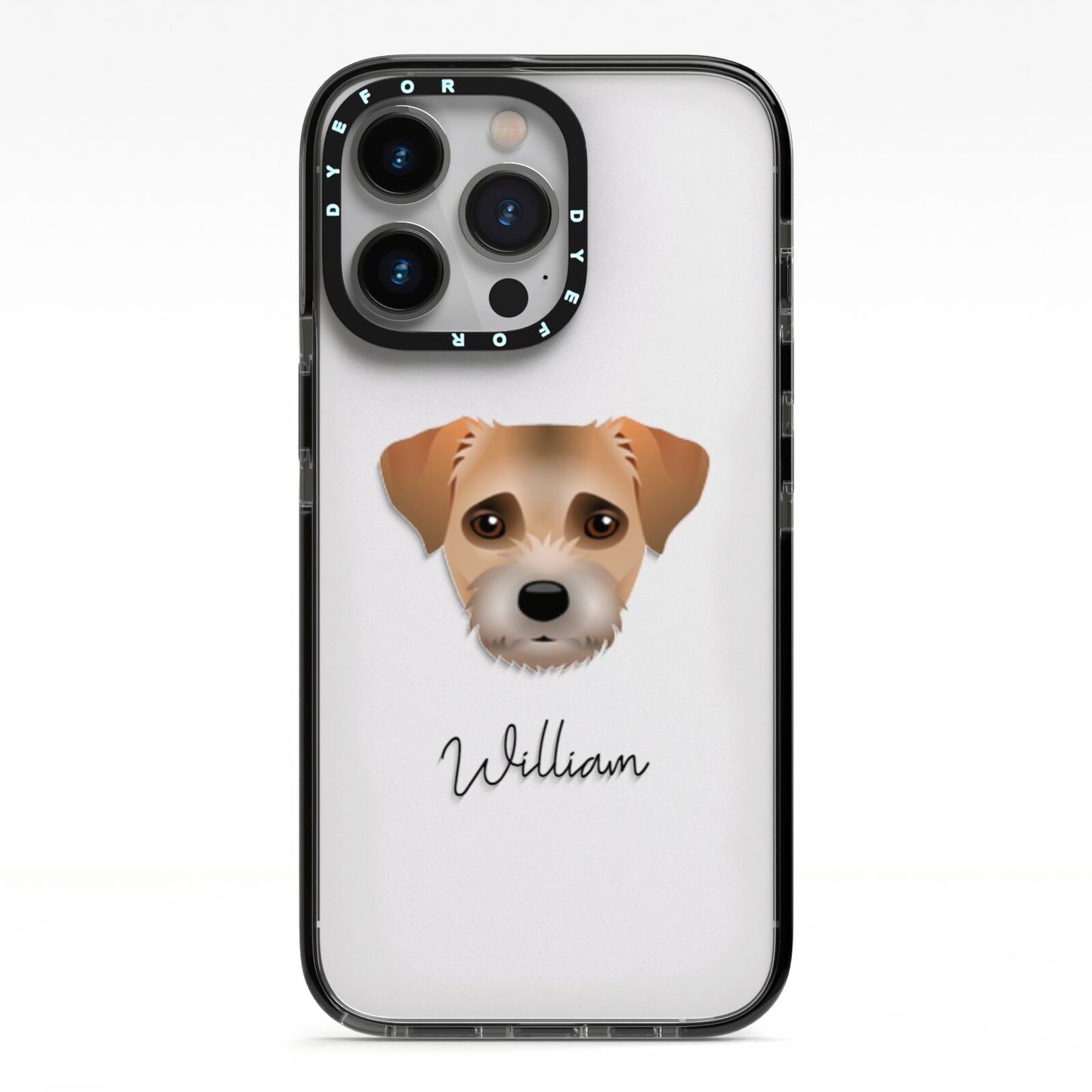 Border Terrier Personalised iPhone 13 Pro Black Impact Case on Silver phone