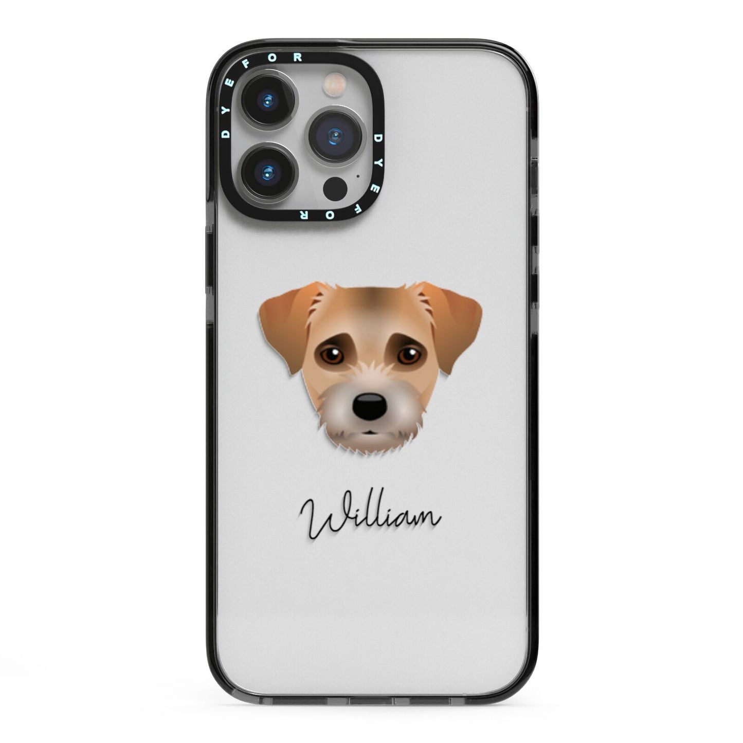 Border Terrier Personalised iPhone 13 Pro Max Black Impact Case on Silver phone