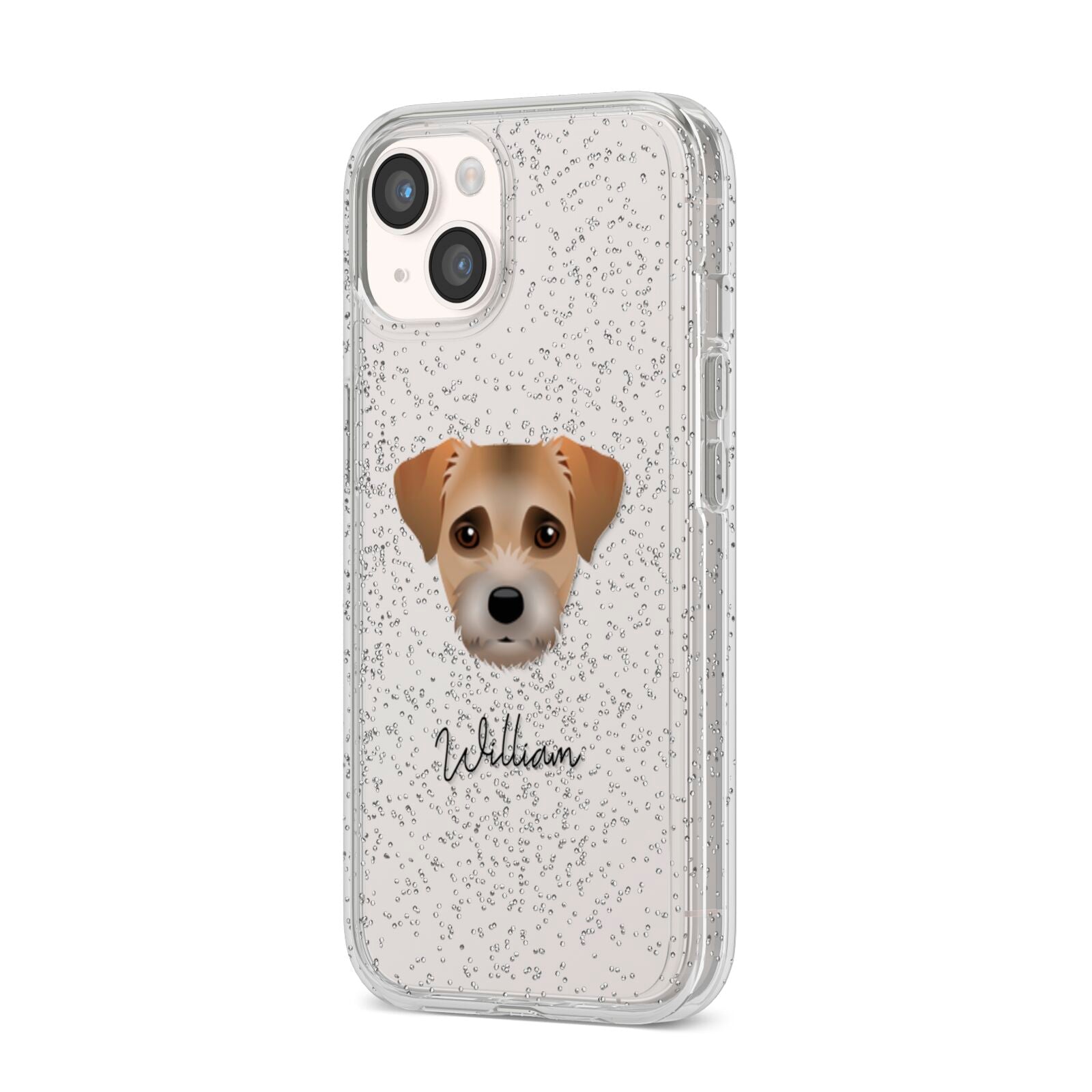 Border Terrier Personalised iPhone 14 Glitter Tough Case Starlight Angled Image