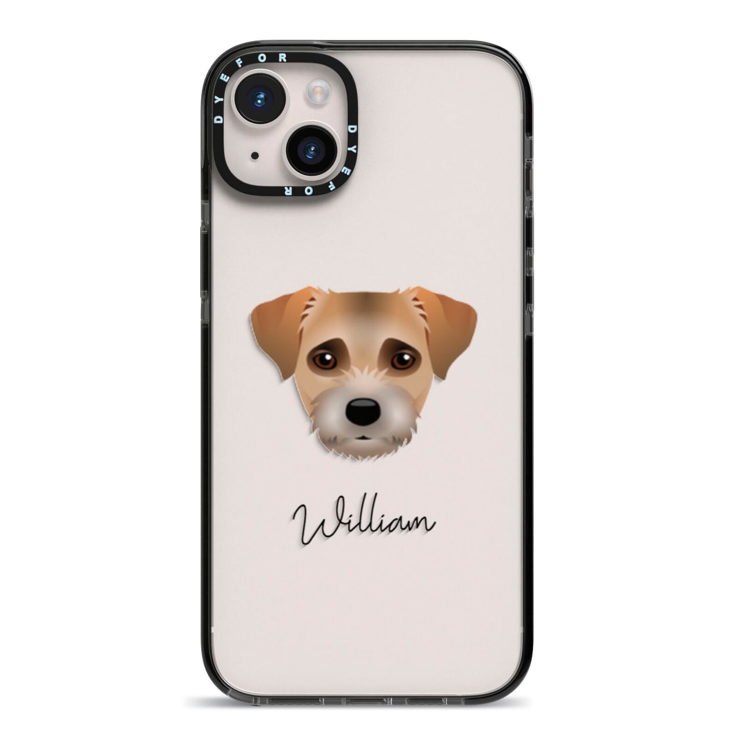 Border Terrier Personalised iPhone 14 Plus Black Impact Case on Silver phone