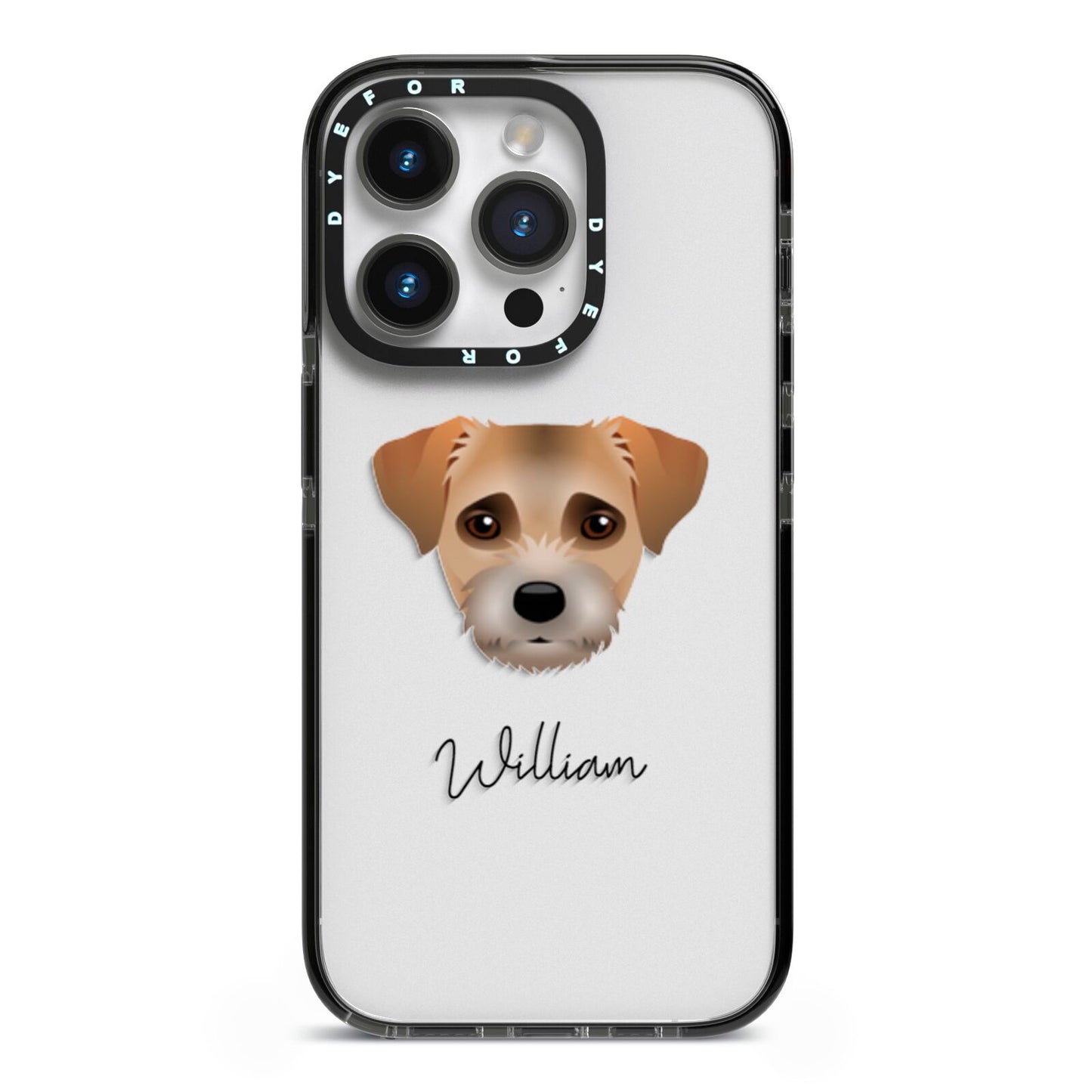 Border Terrier Personalised iPhone 14 Pro Black Impact Case on Silver phone